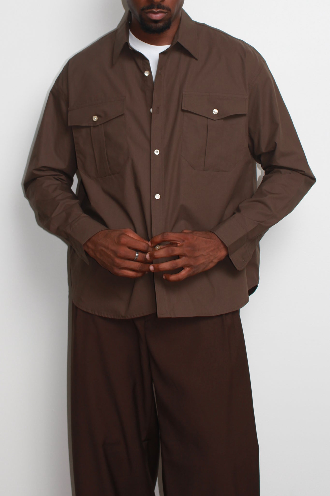 Flat Two Pocket Shirts in Brown