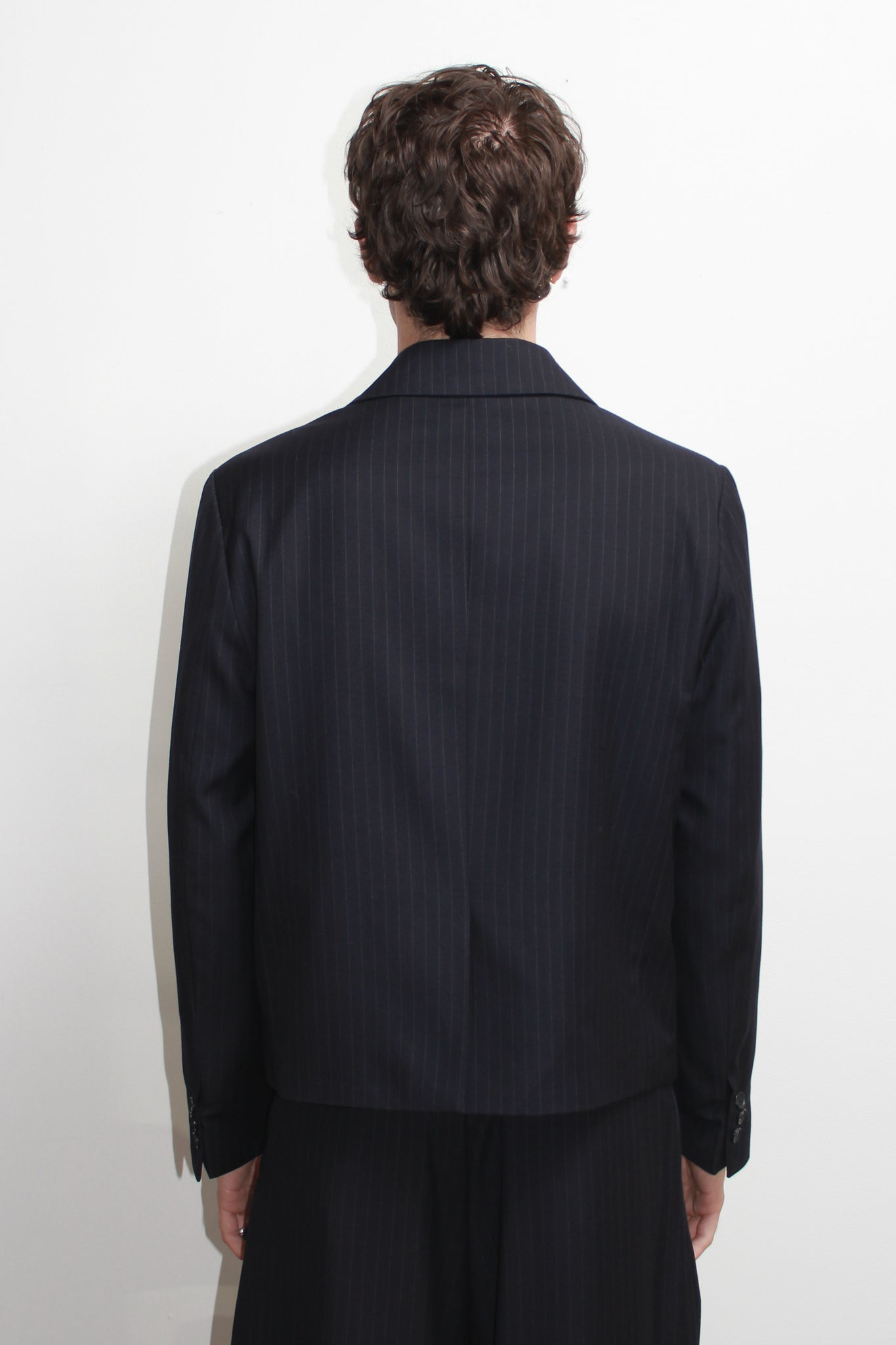 Jenna Pin Stripe Crop Blazer in Navy