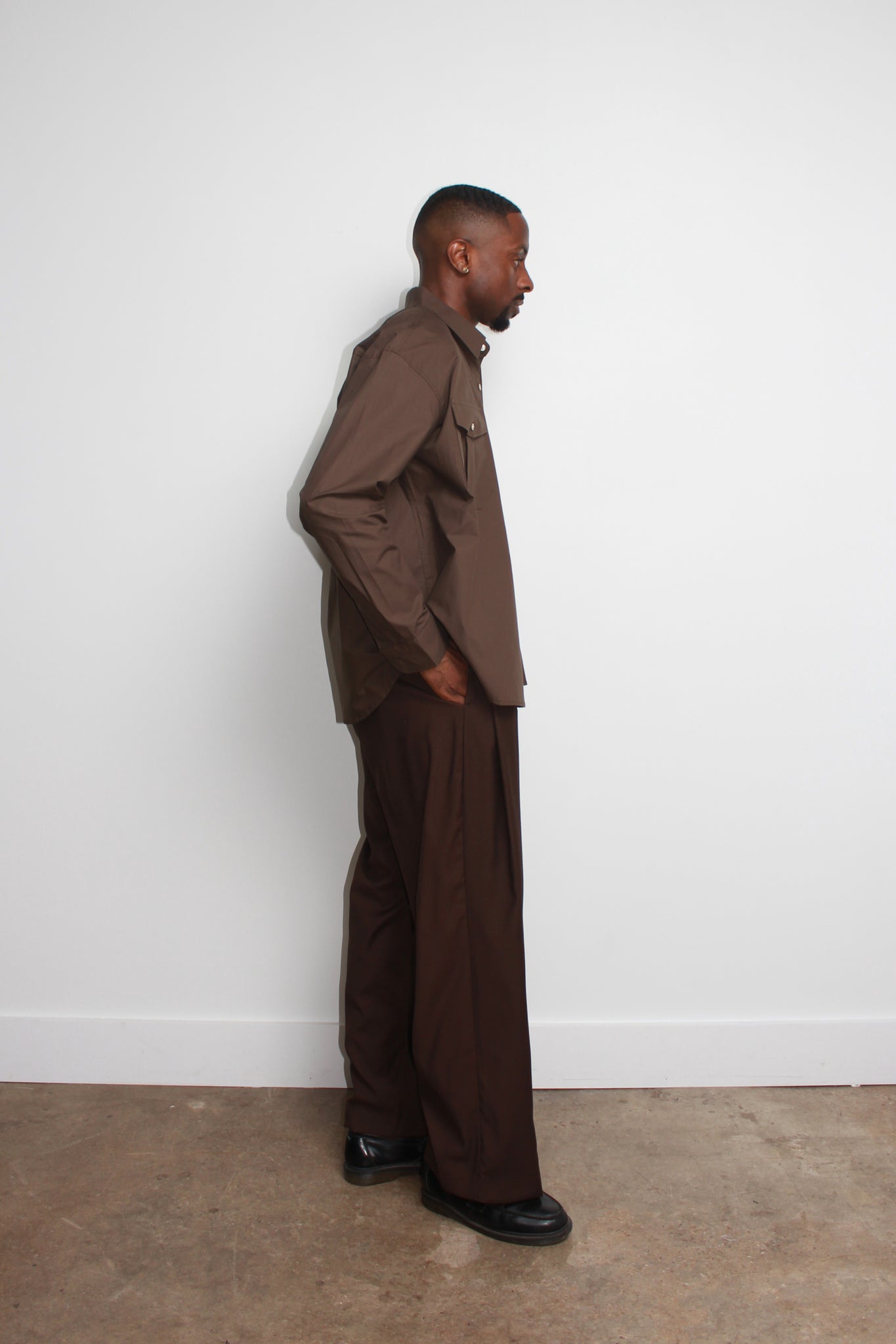 Three Pin-tuck Trousers in Brown