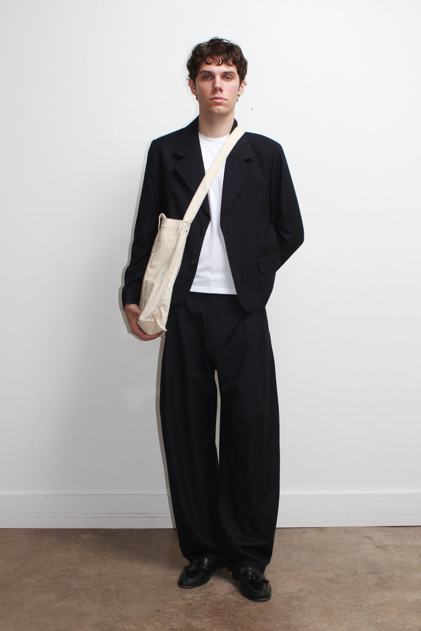 Jenna Pin Stripe Crop Blazer in Navy