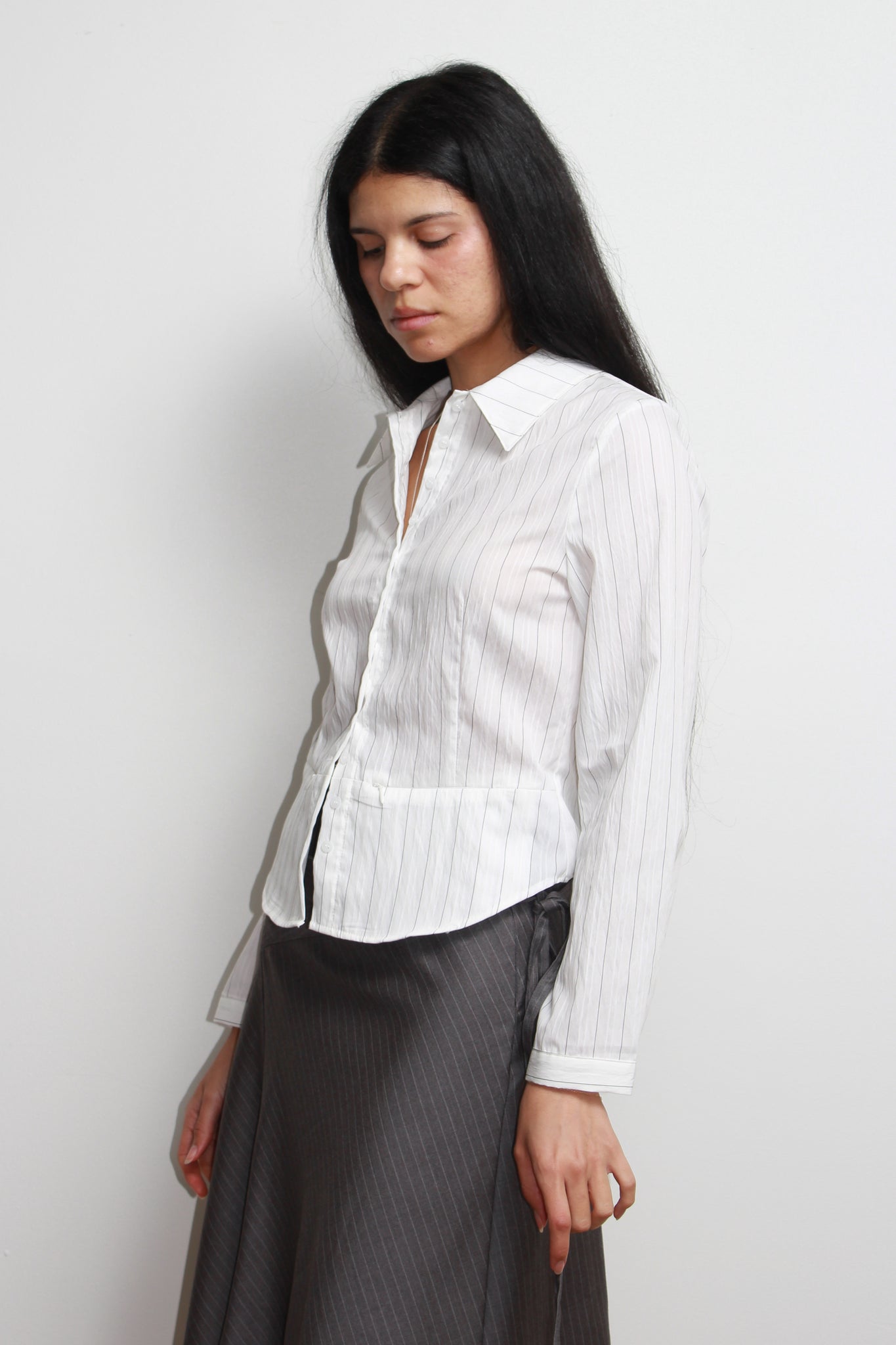Stripe Zipper Pocket Shirt in White