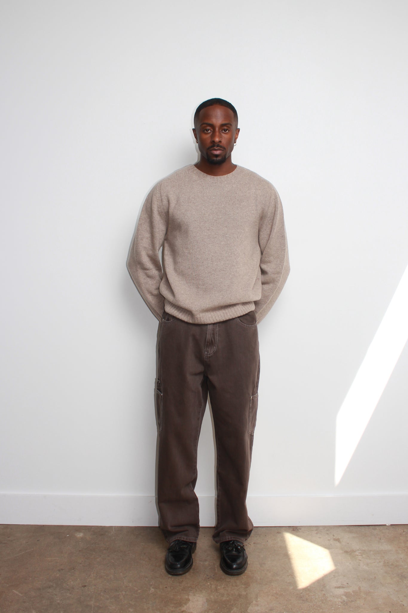 Whole garment Fine wool Sweater in Beige