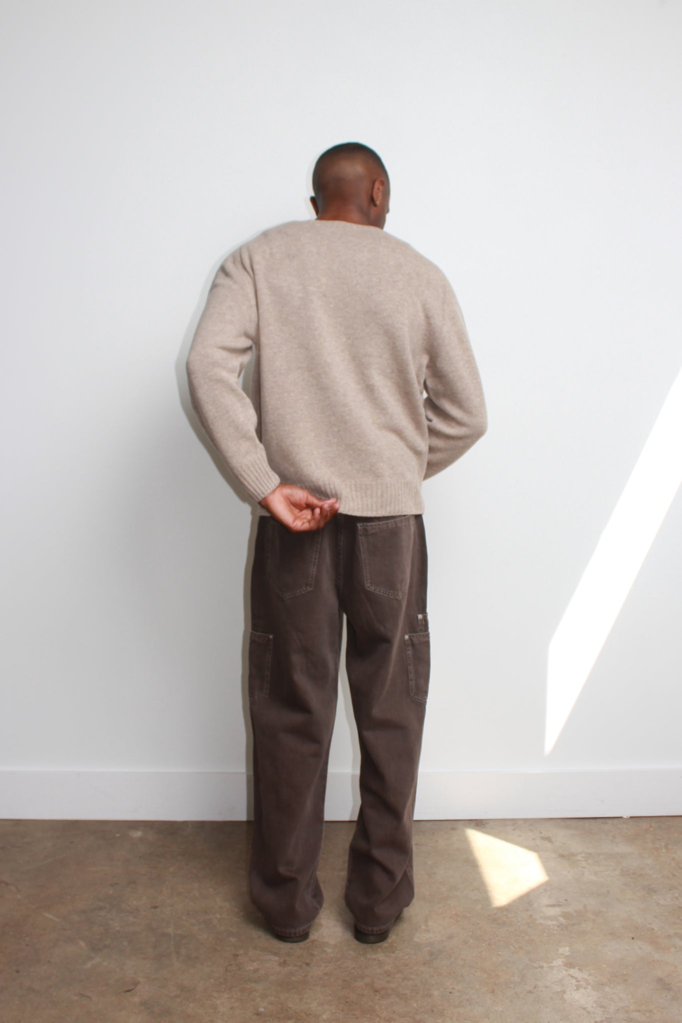 Whole garment Fine wool Sweater in Beige