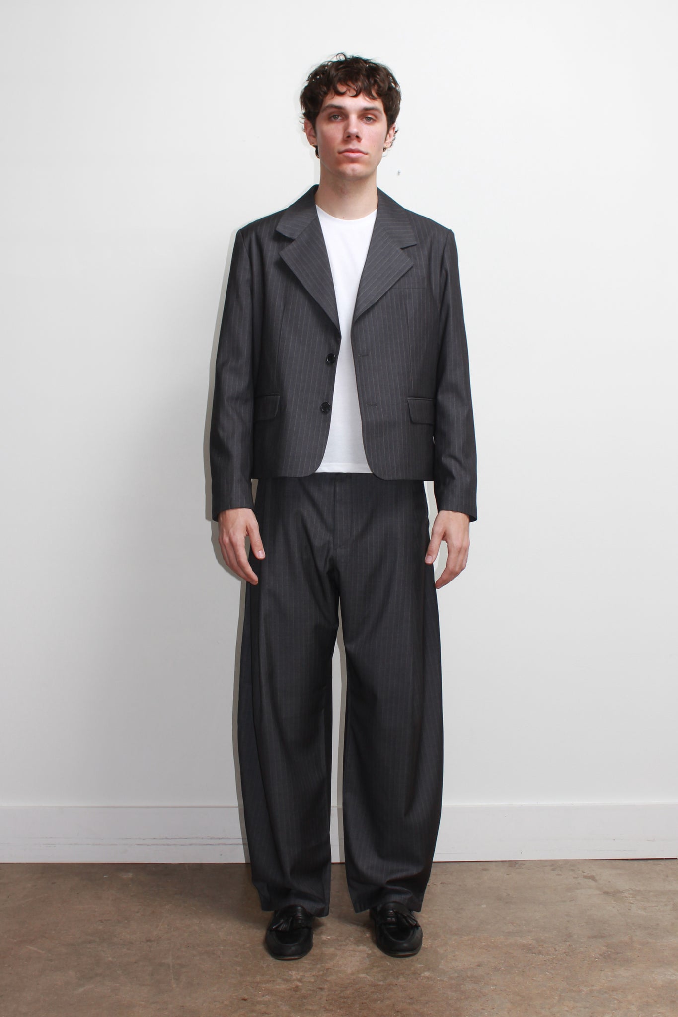 Jenna Pin Stripe Crop Blazer in Charcoal