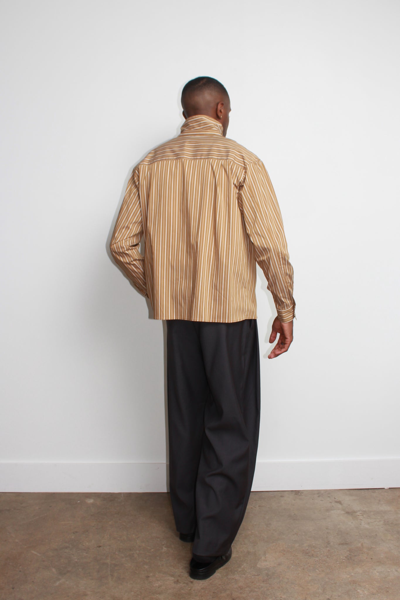 Moa High Neck Stripe Shirt in Brown