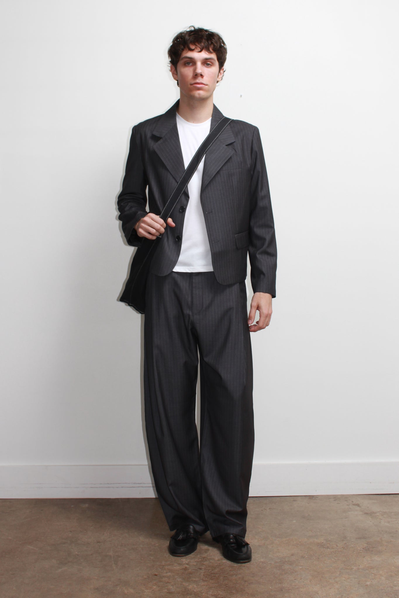 Jenna Pin Stripe Pin-Tuck Trouser in Charcoal