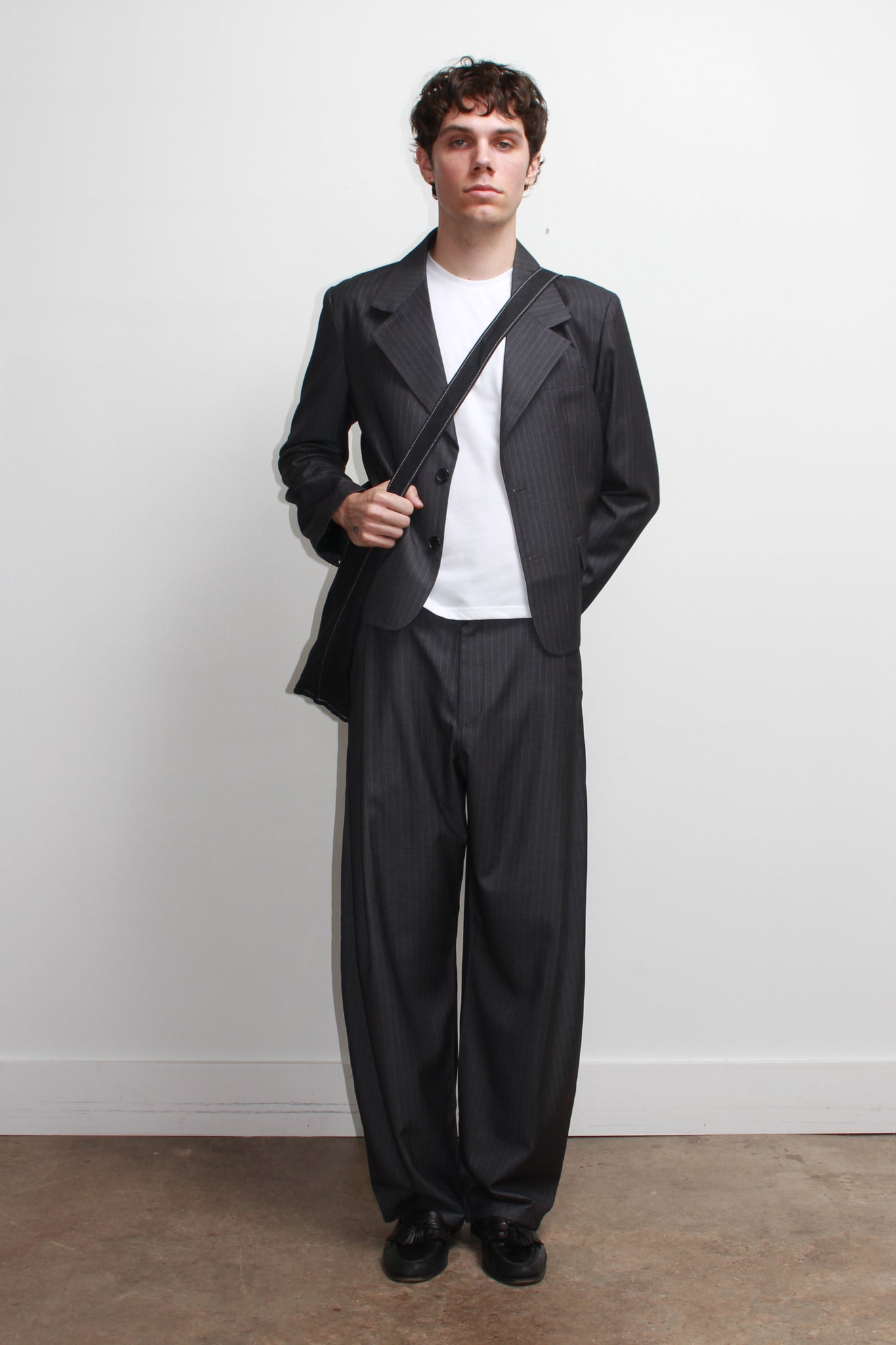 Jenna Pin Stripe Crop Blazer in Charcoal
