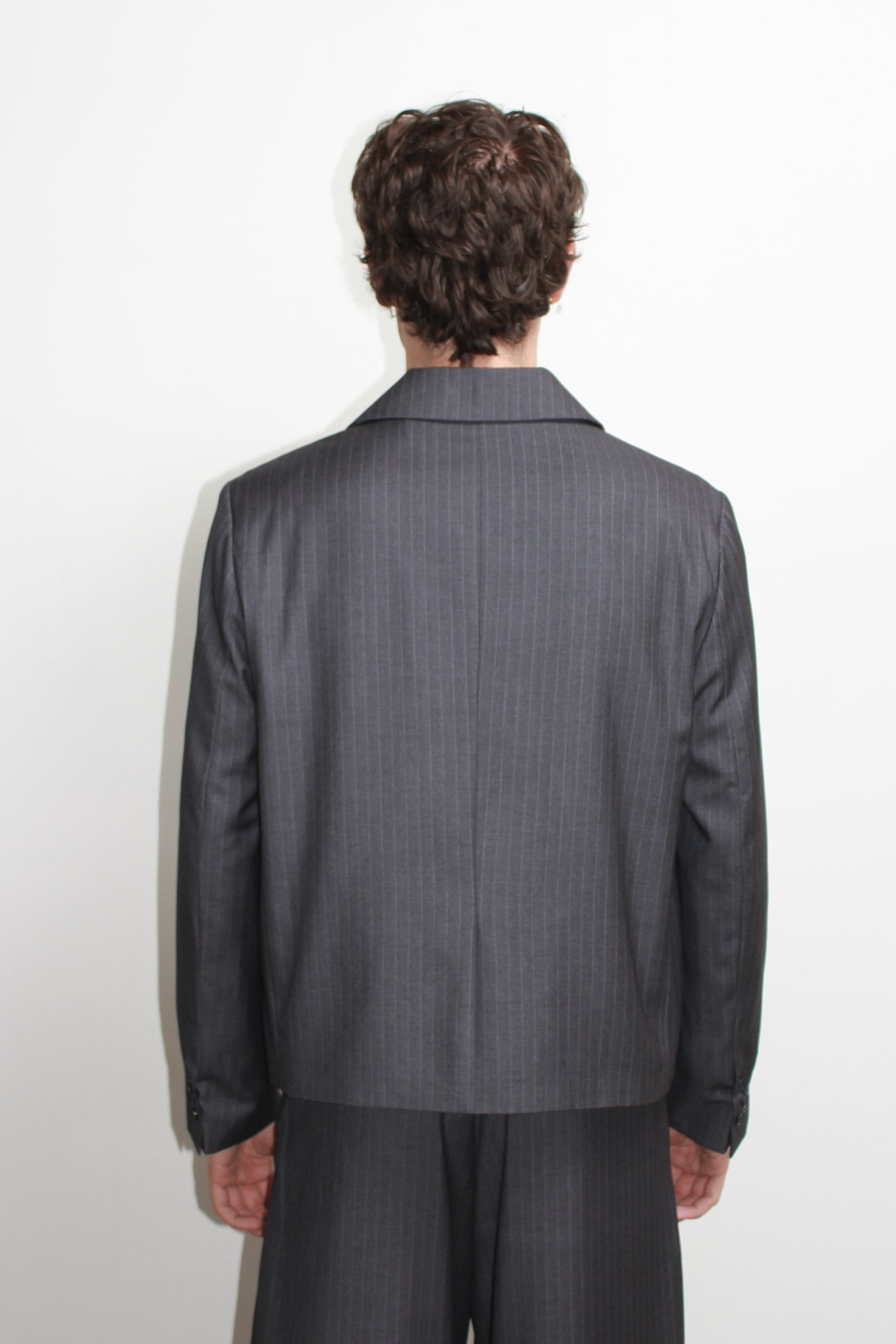 Jenna Pin Stripe Crop Blazer in Charcoal
