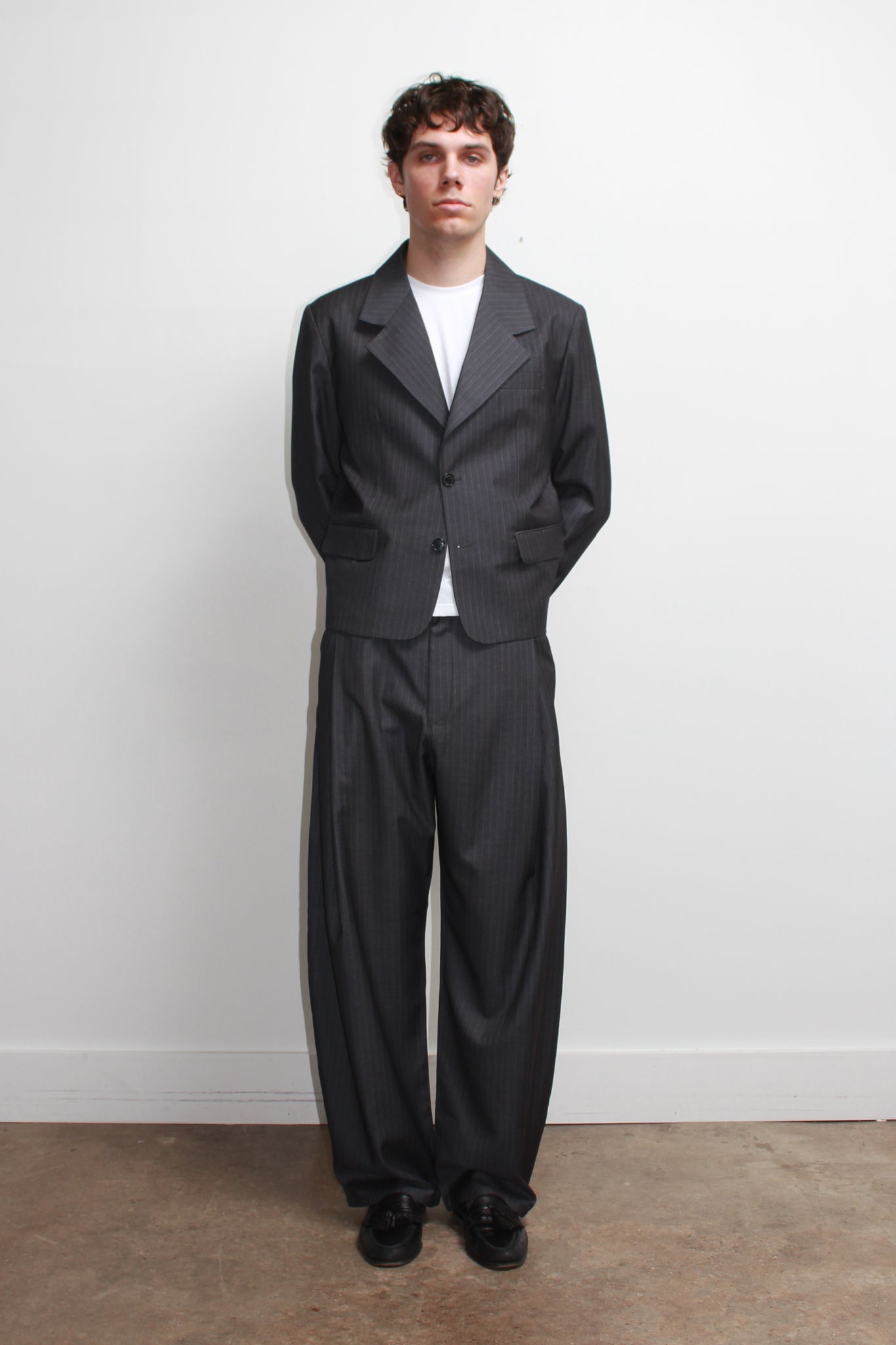 Jenna Pin Stripe Crop Blazer in Charcoal