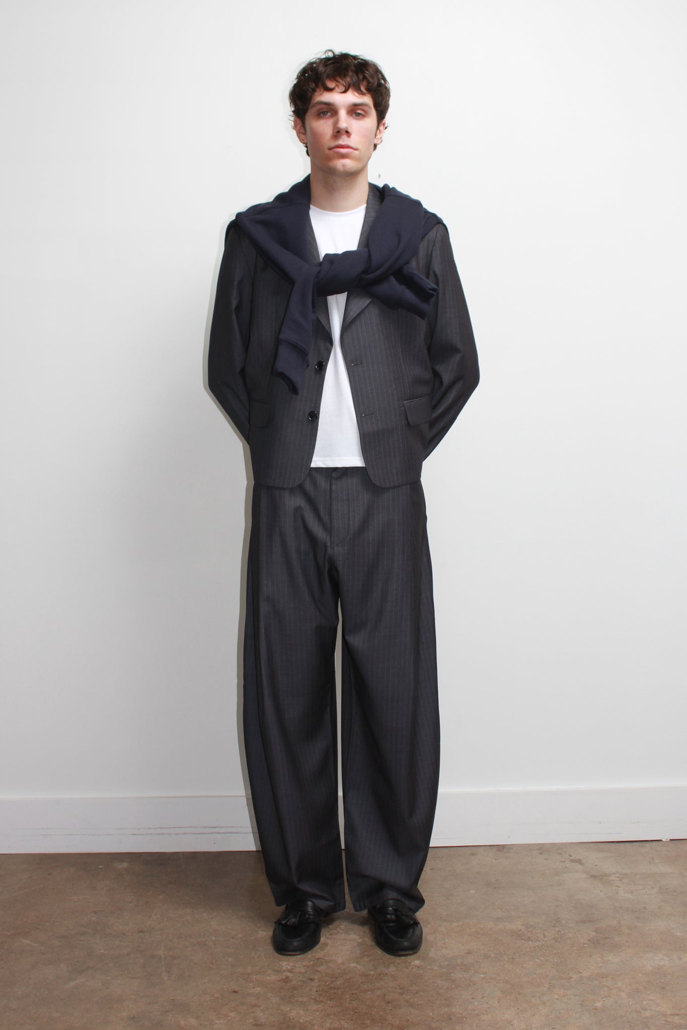 Jenna Pin Stripe Crop Blazer in Charcoal