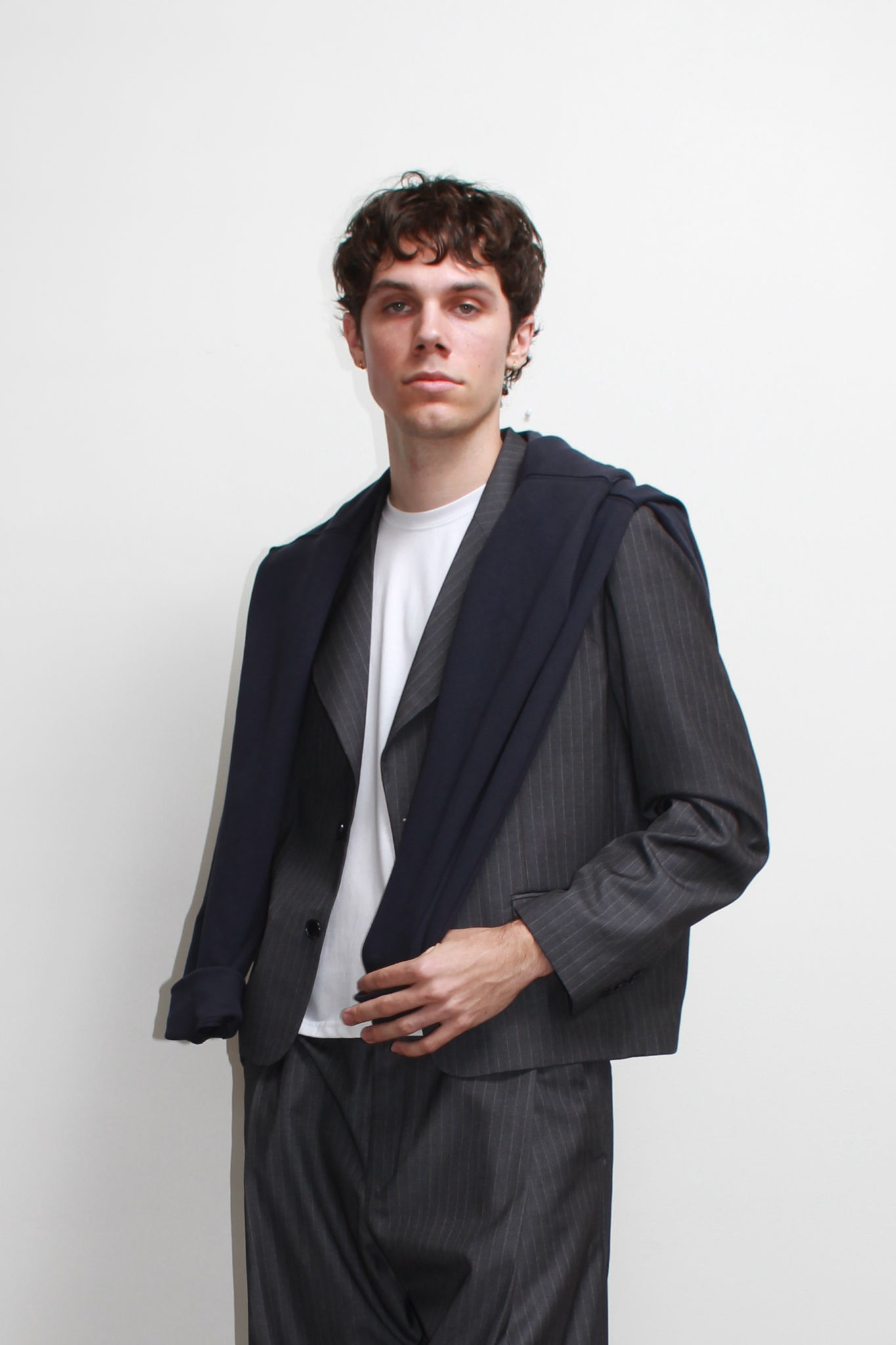 Jenna Pin Stripe Crop Blazer in Charcoal