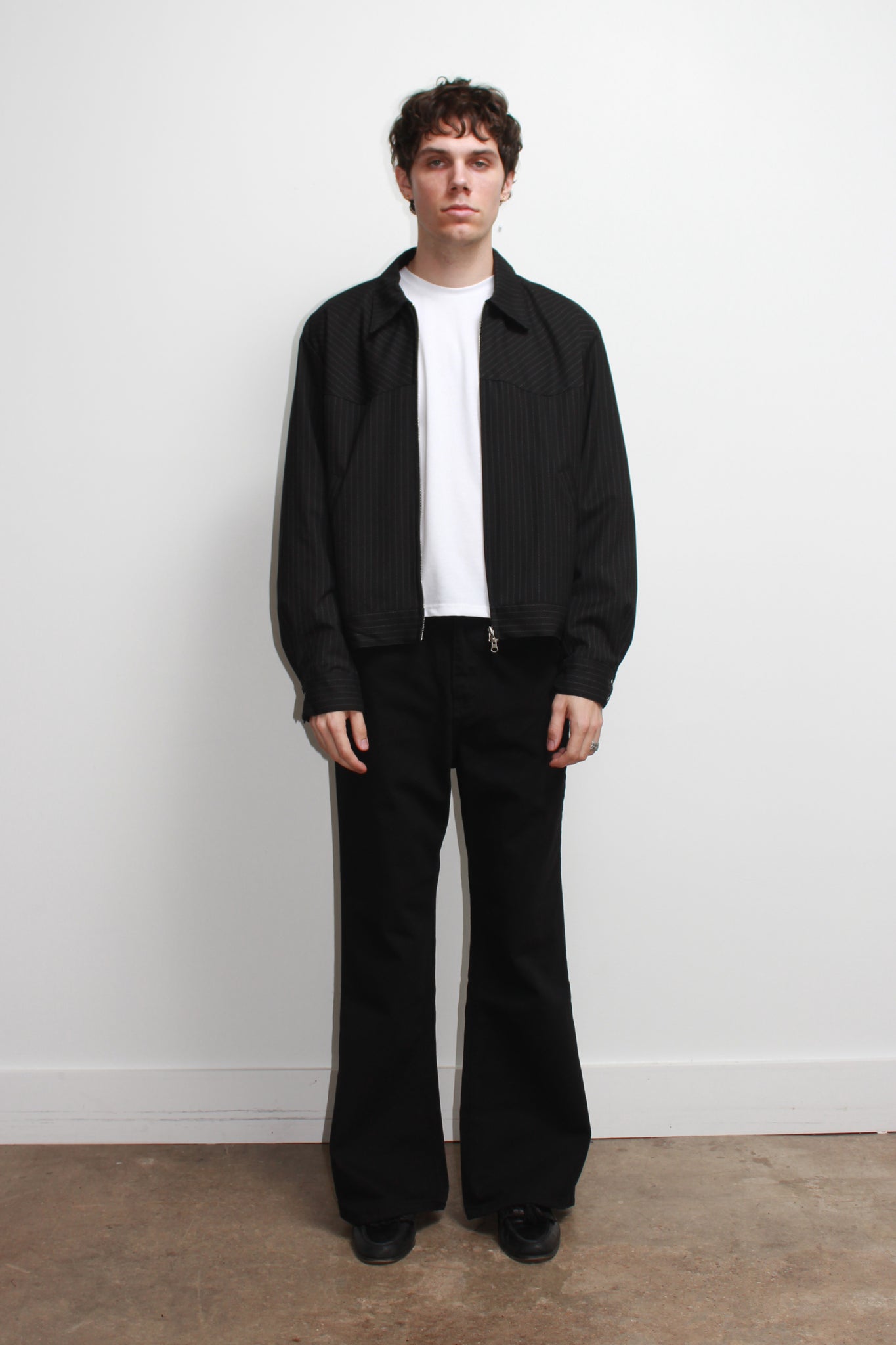 Miles Pin-Stripe Crop Jacket in Black