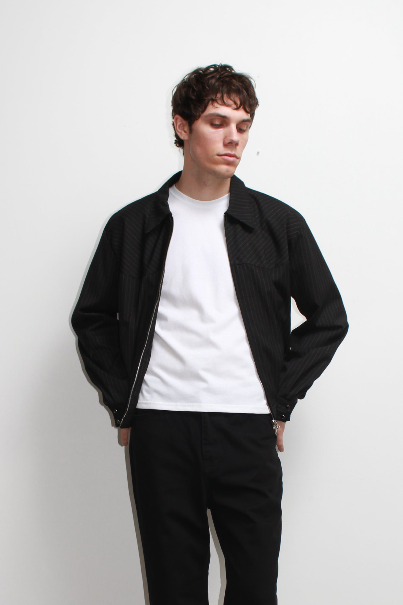Miles Pin-Stripe Crop Jacket in Black