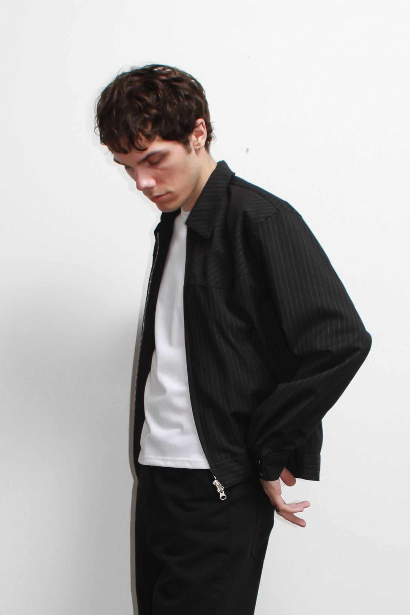 Miles Pin-Stripe Crop Jacket in Black
