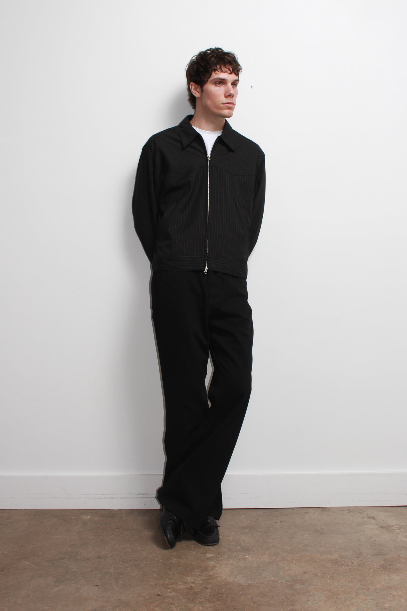 Miles Pin-Stripe Crop Jacket in Black