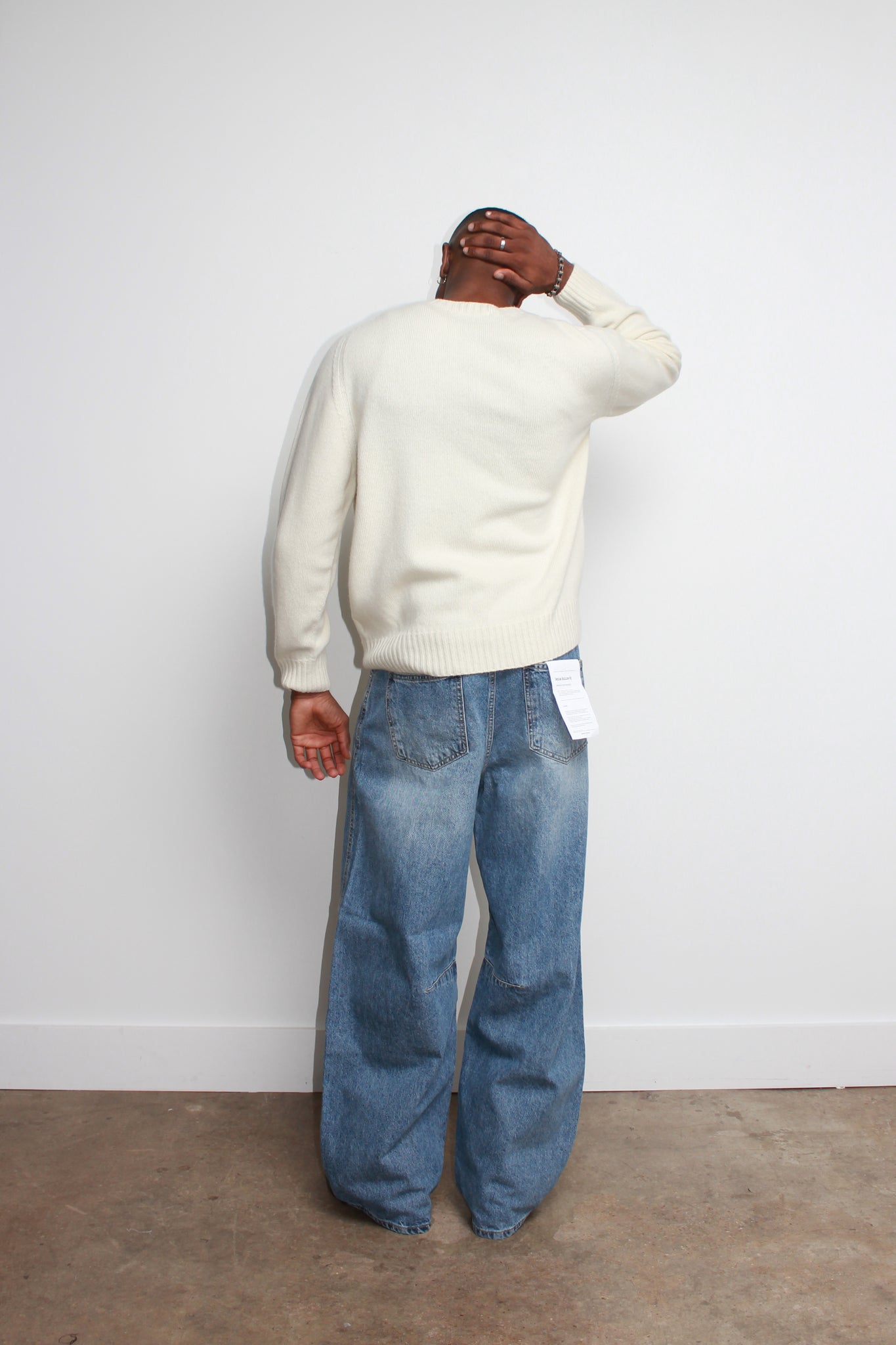 Whole garment Fine wool Sweater in Cream