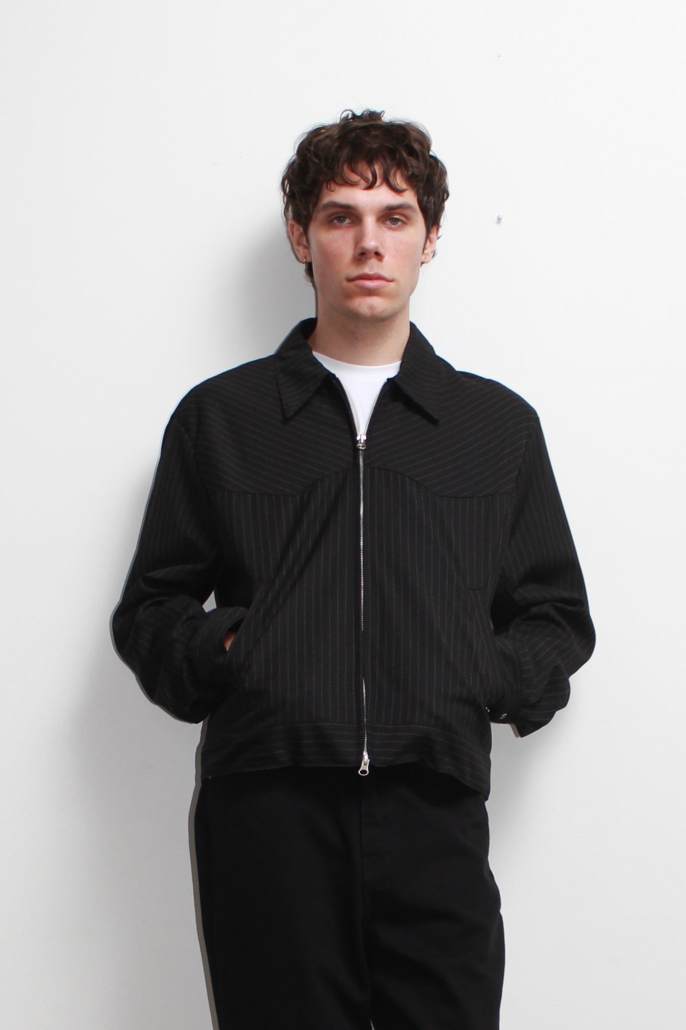 Miles Pin-Stripe Crop Jacket in Black