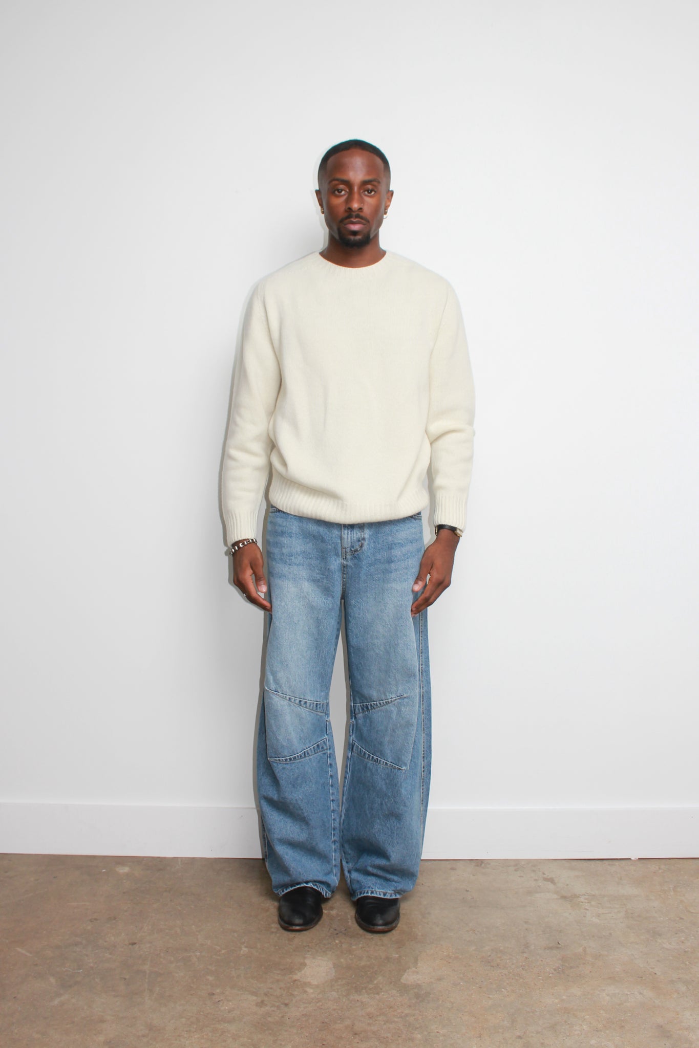 Whole garment Fine wool Sweater in Cream