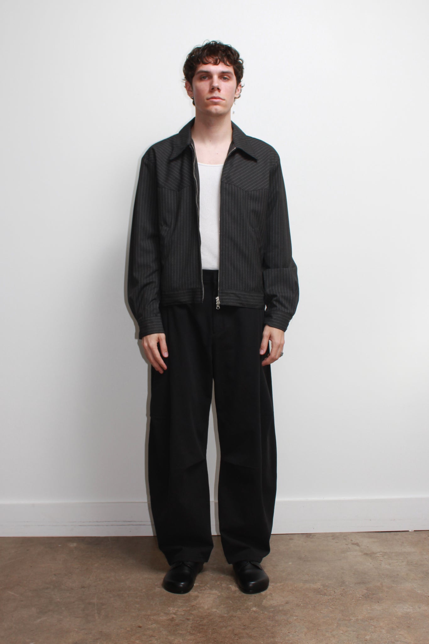 Miles Pin-Stripe Crop Jacket in Charcoal