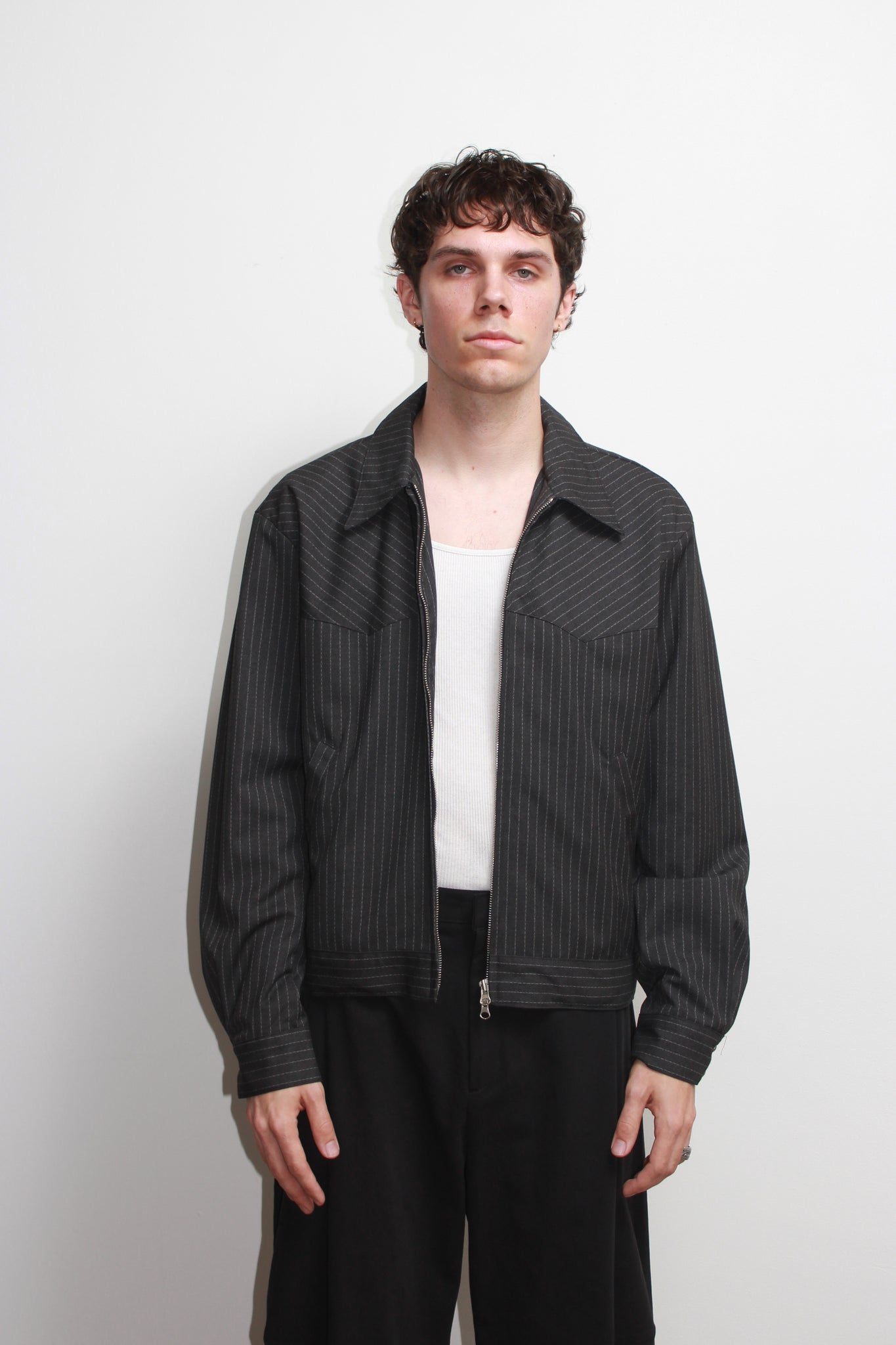 Miles Pin-Stripe Crop Jacket in Charcoal