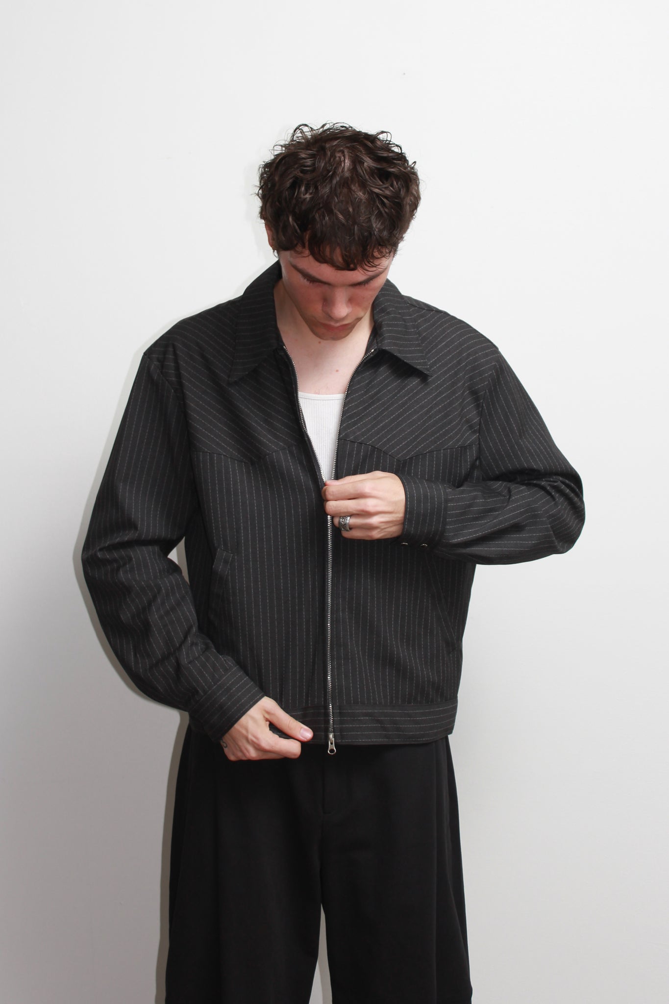 Miles Pin-Stripe Crop Jacket in Charcoal