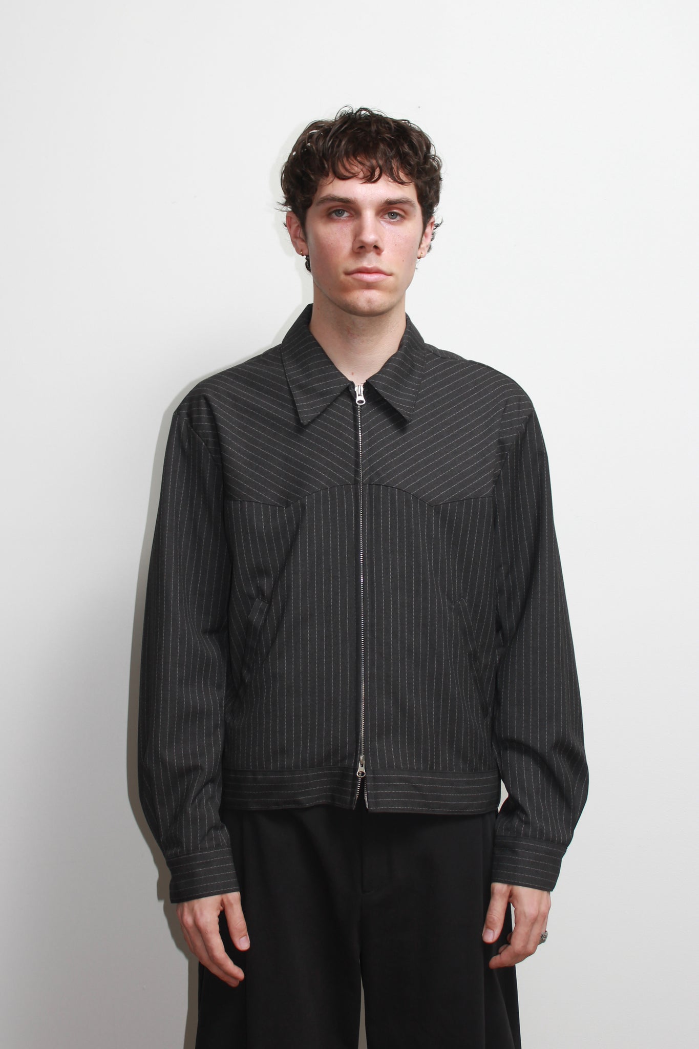 Miles Pin-Stripe Crop Jacket in Charcoal