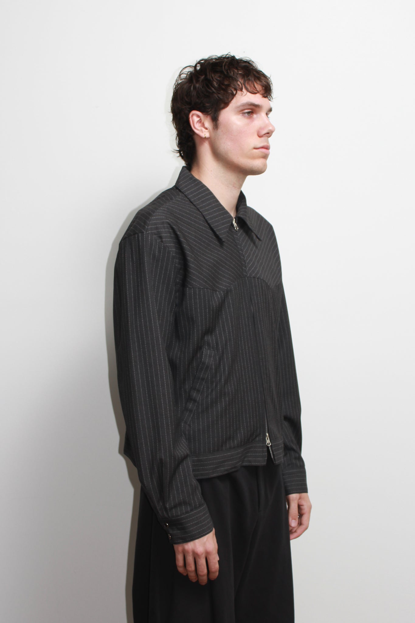 Miles Pin-Stripe Crop Jacket in Charcoal