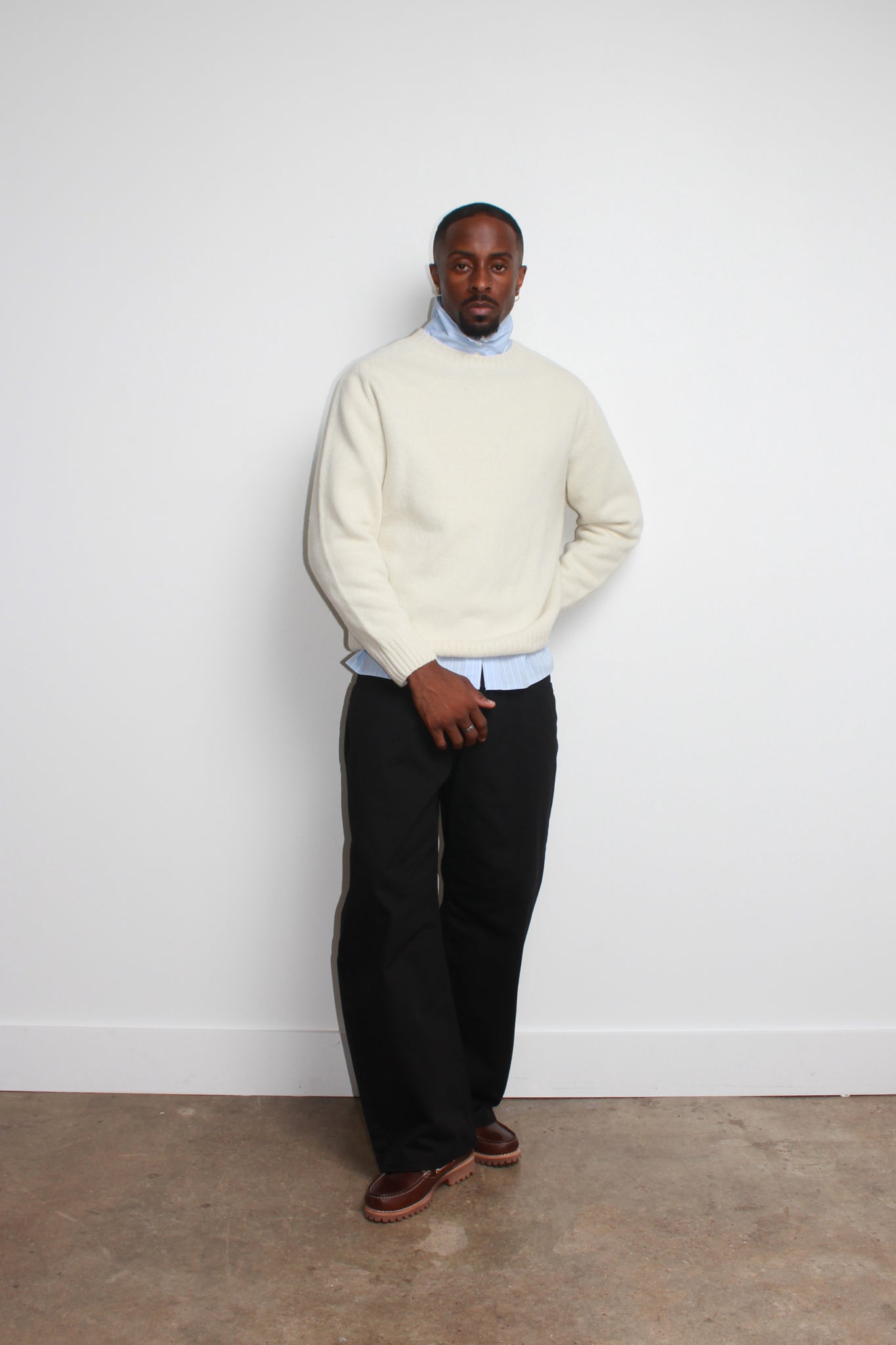 Whole garment Fine wool Sweater in Cream