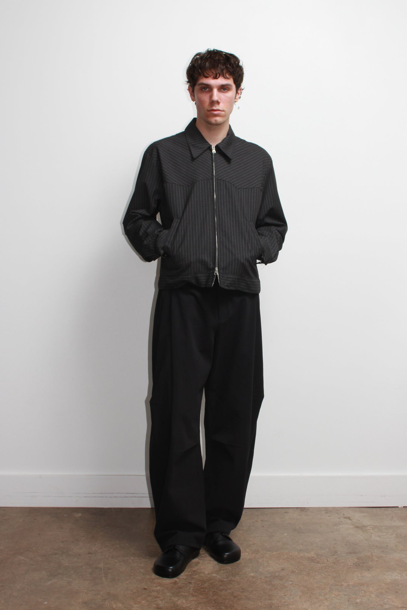 Miles Pin-Stripe Crop Jacket in Charcoal
