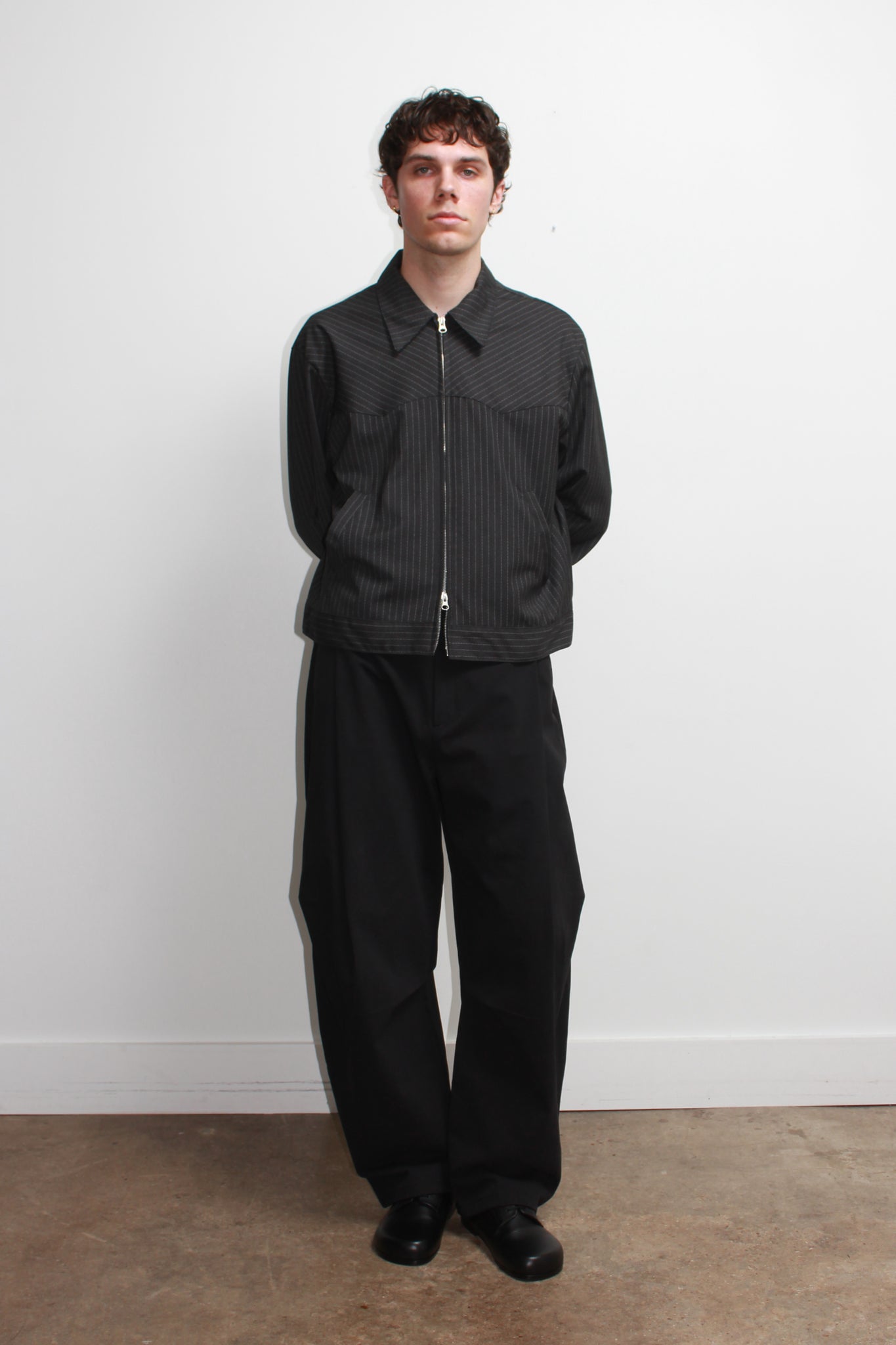 Miles Pin-Stripe Crop Jacket in Charcoal