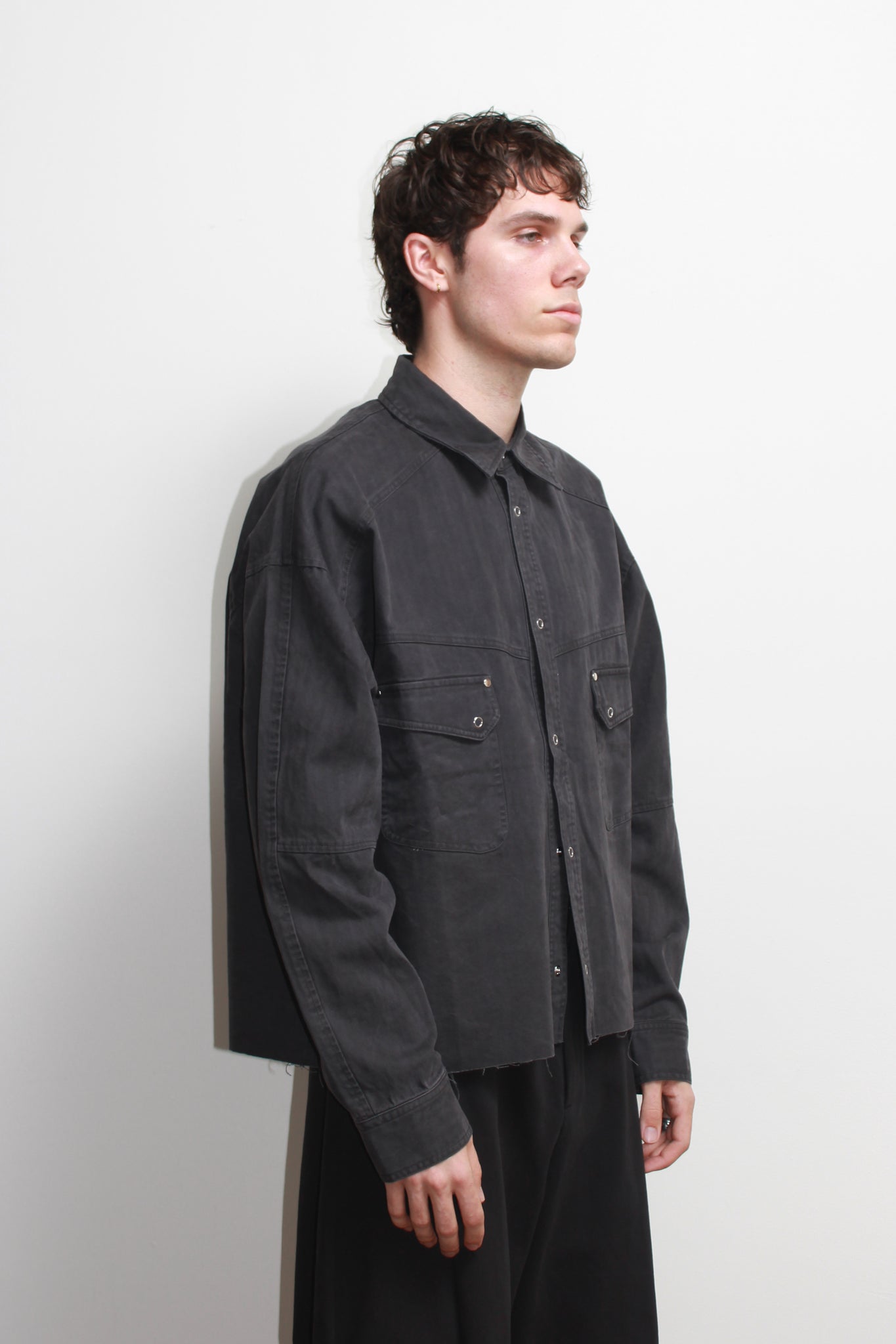 Dying Cutting Crop Denim Shirt
