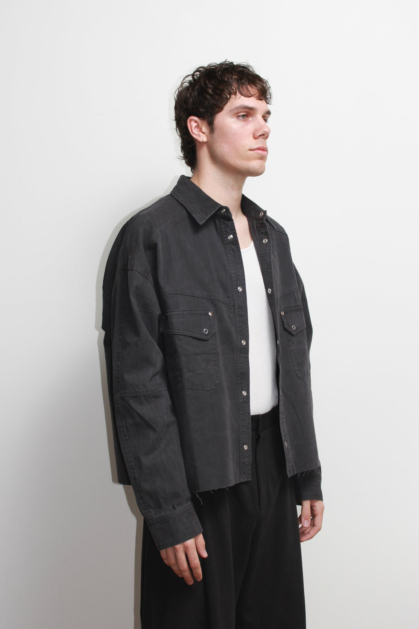Dying Cutting Crop Denim Shirt