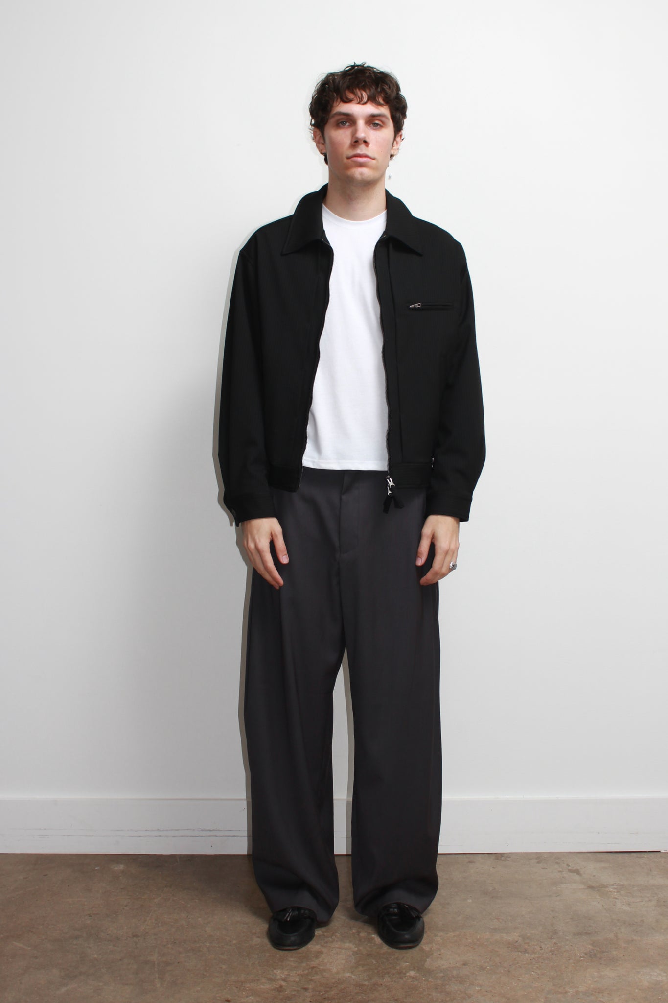 Pin Stripe Pintuck Jacket in Black