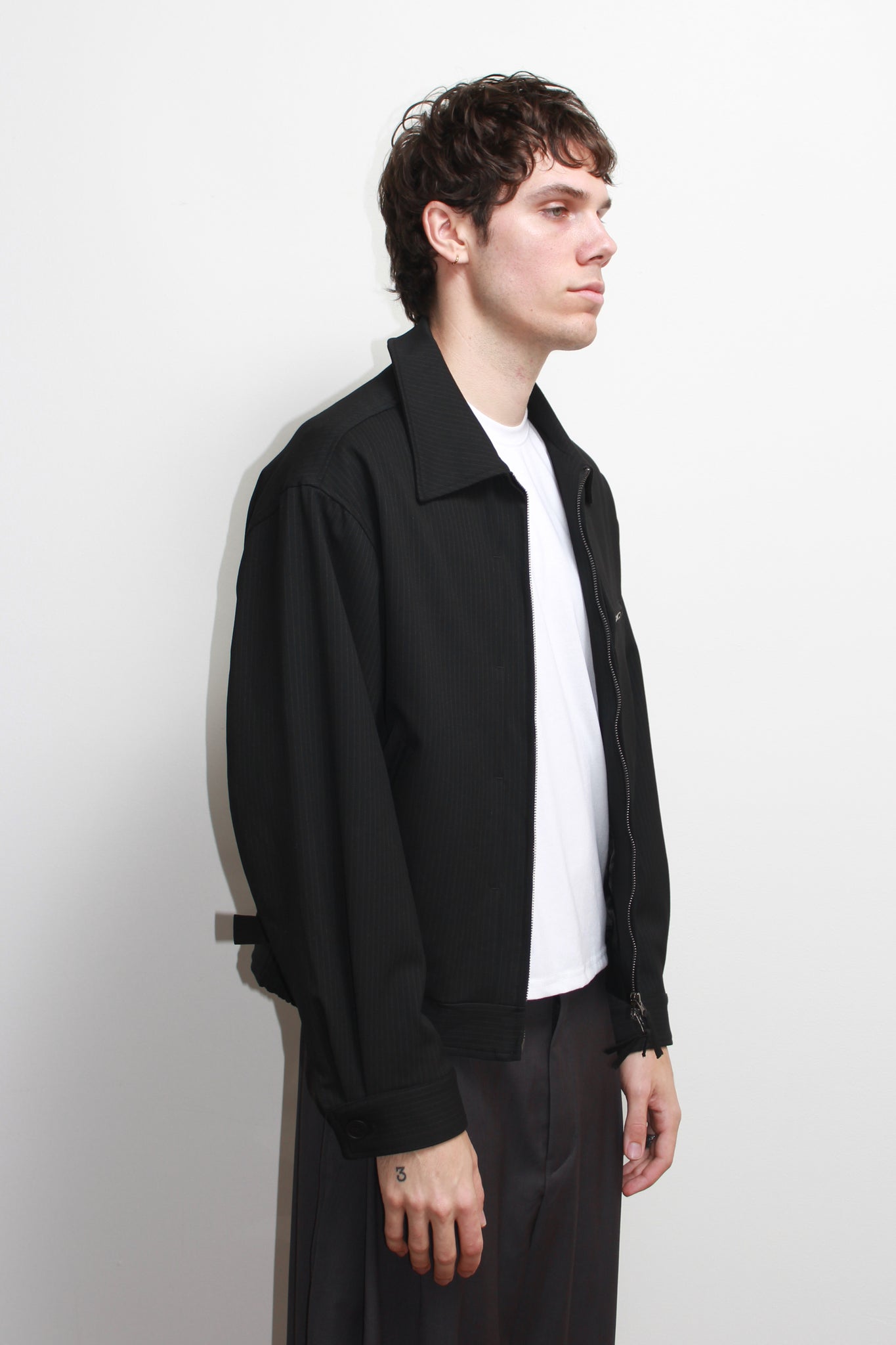 Pin Stripe Pintuck Jacket in Black