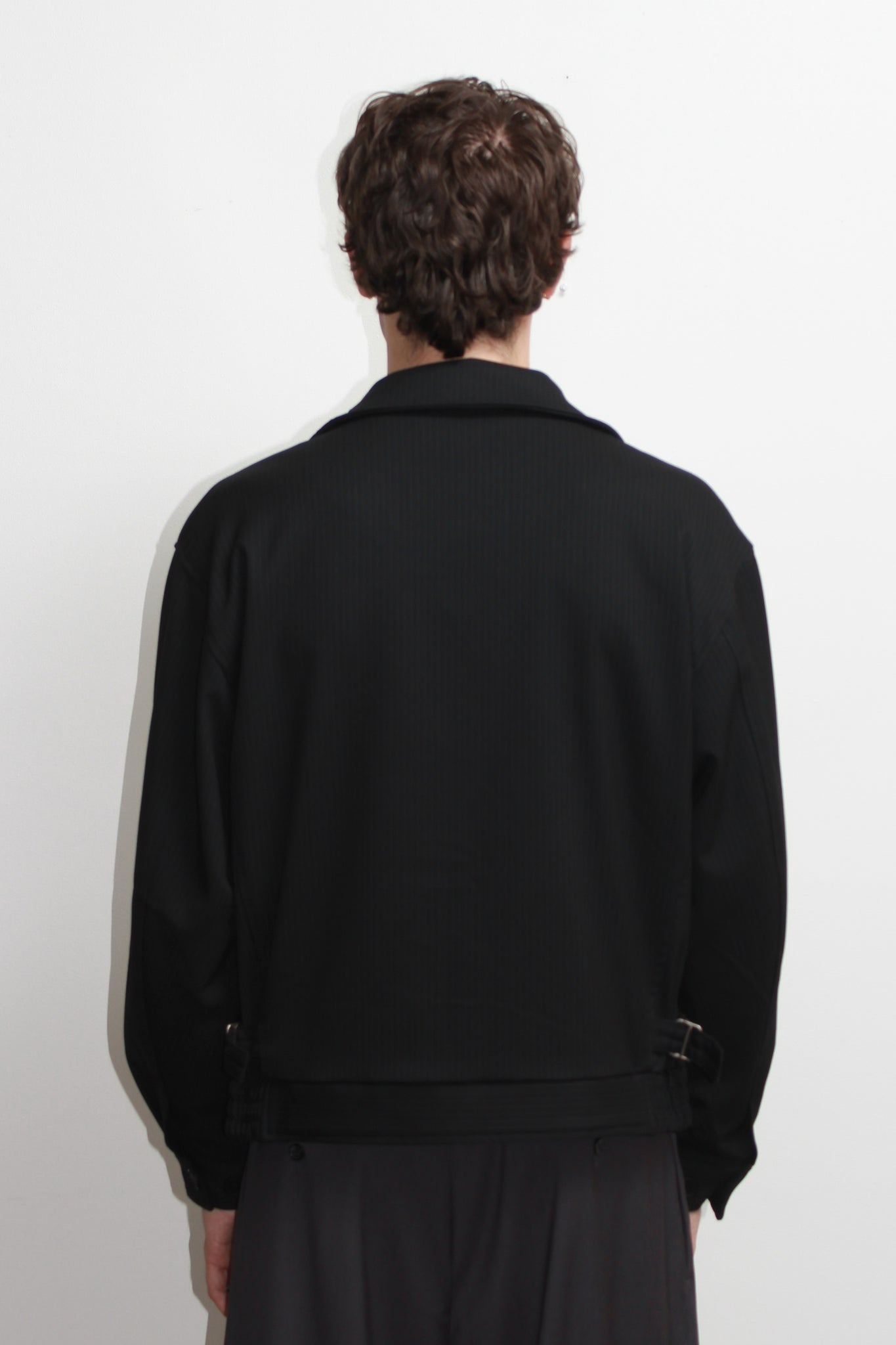 Pin Stripe Pintuck Jacket in Black