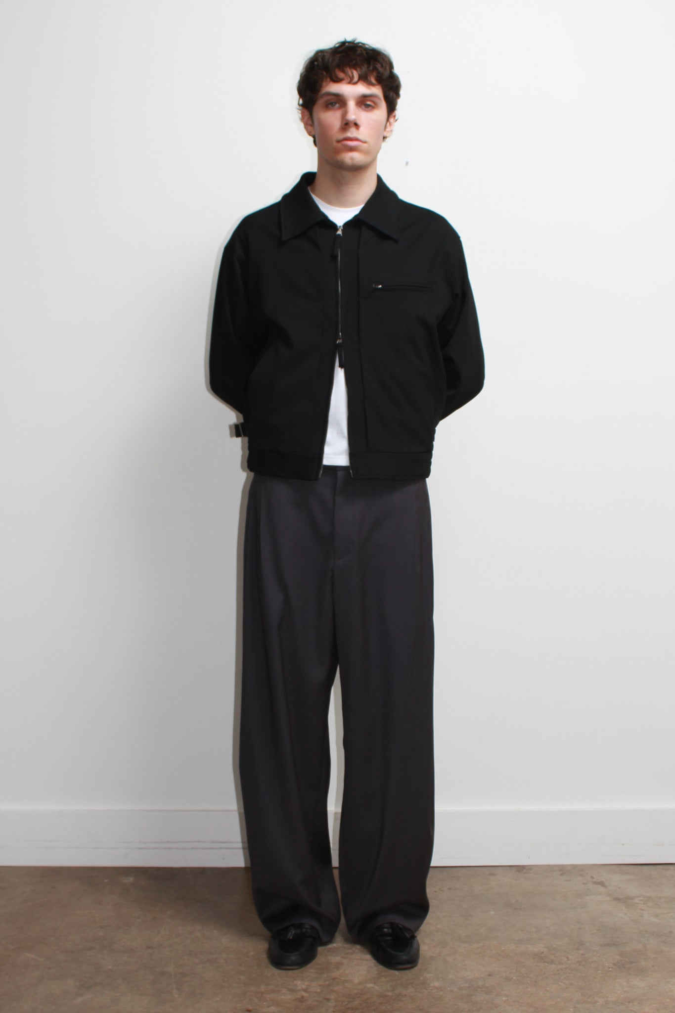 Pin Stripe Pintuck Jacket in Black