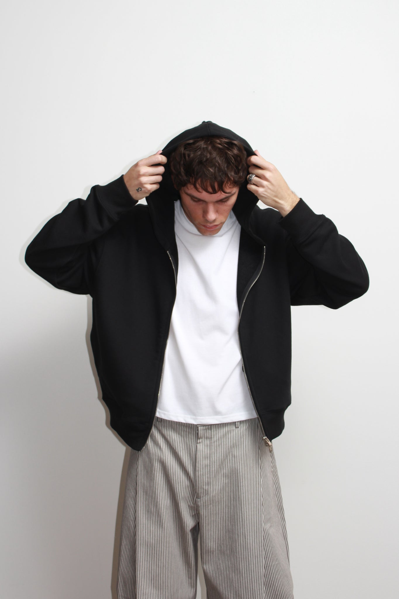 Lemay Crop Hood Zip Up in Black
