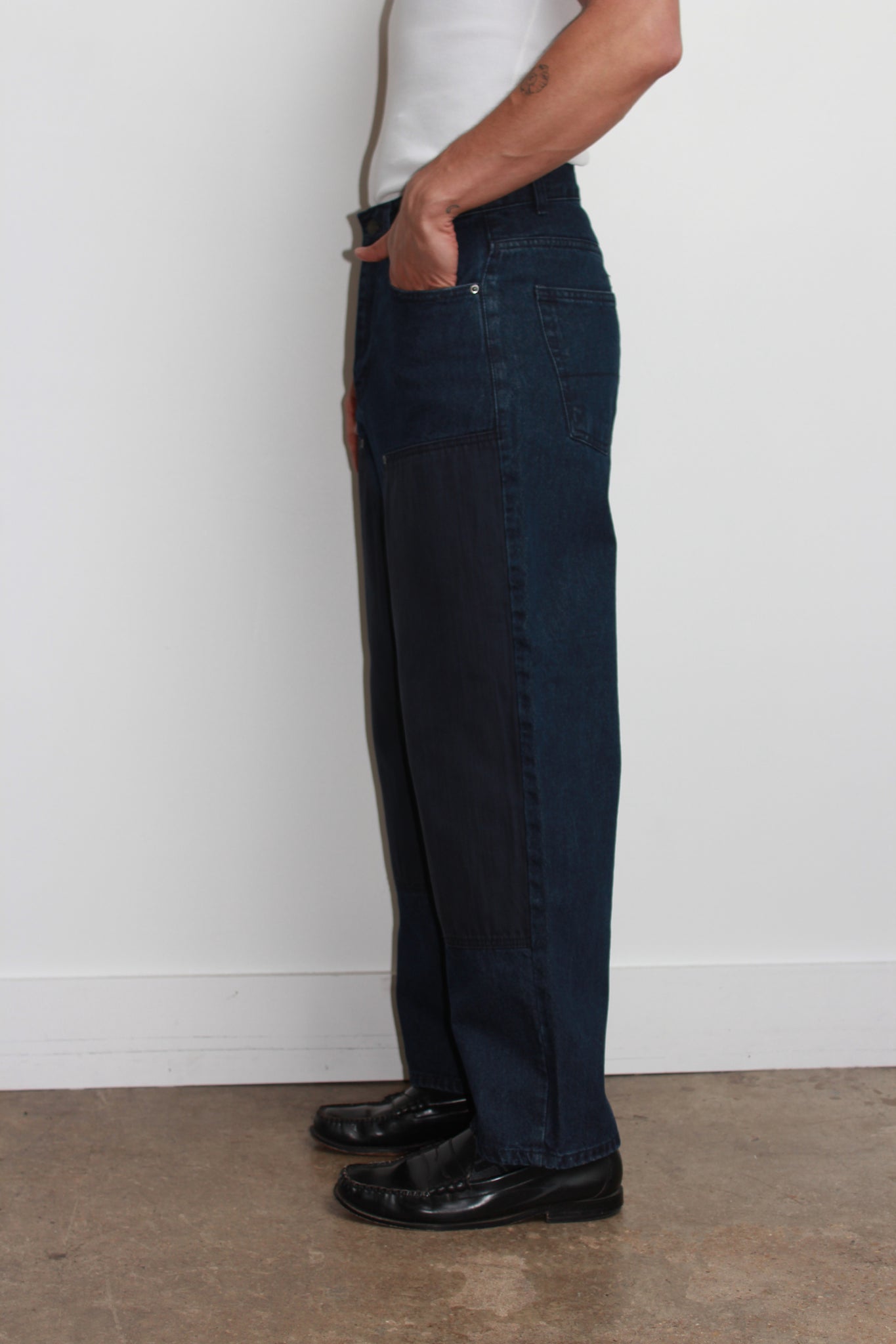 Color Block Denim Pants in Blue