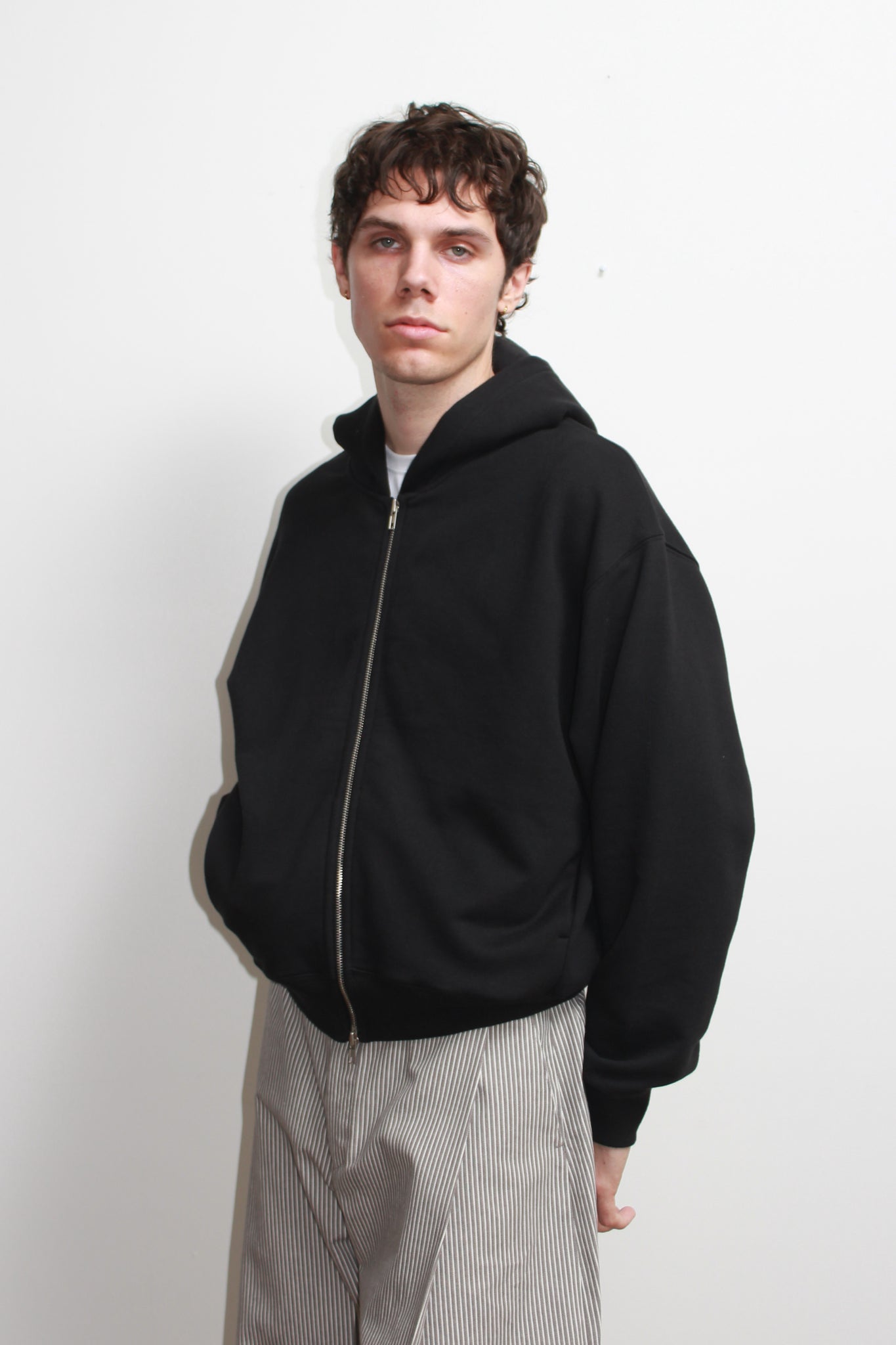 Lemay Crop Hood Zip Up in Black