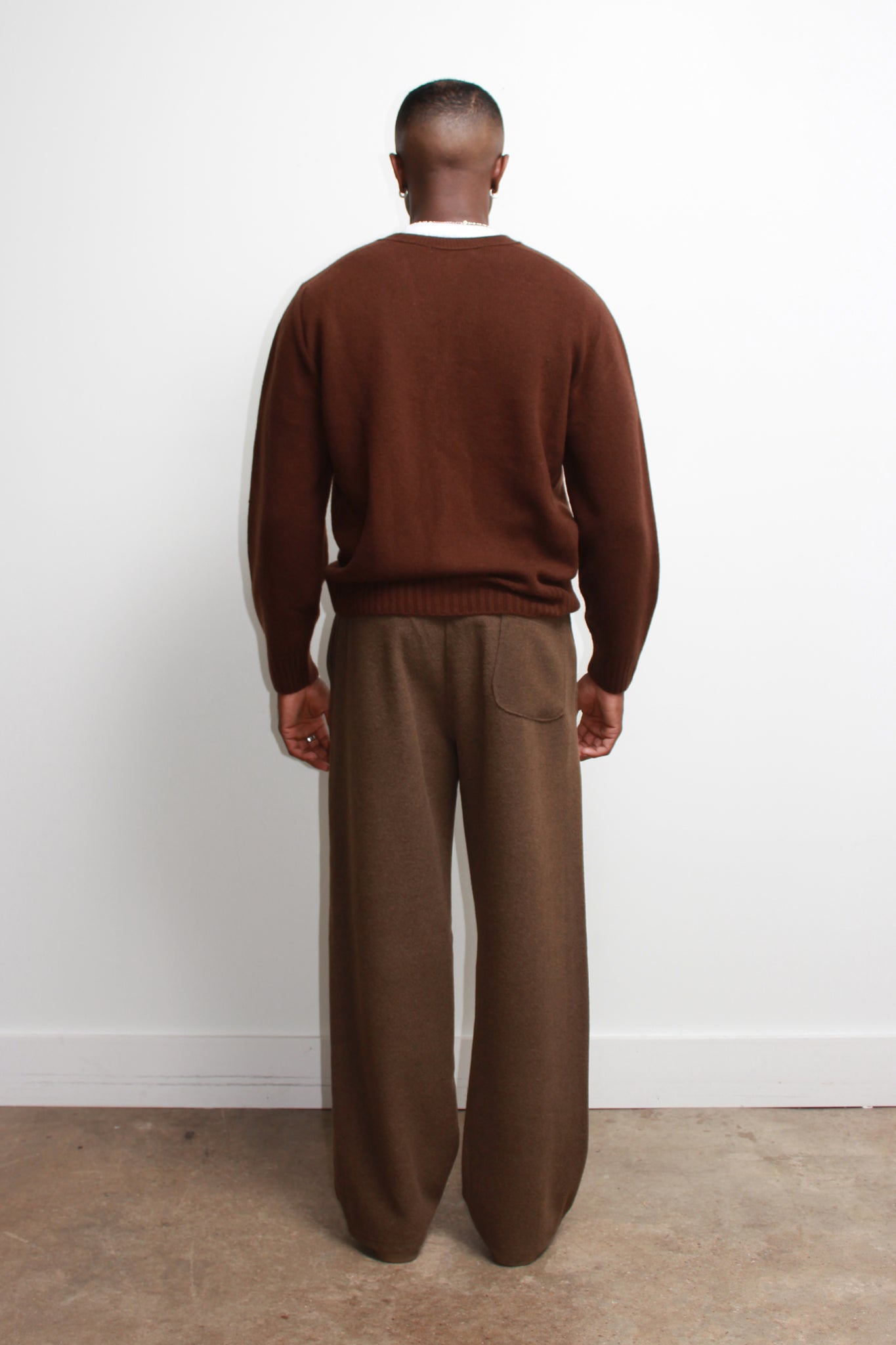 Fine Wool Whole Garment Cardigan in Brown