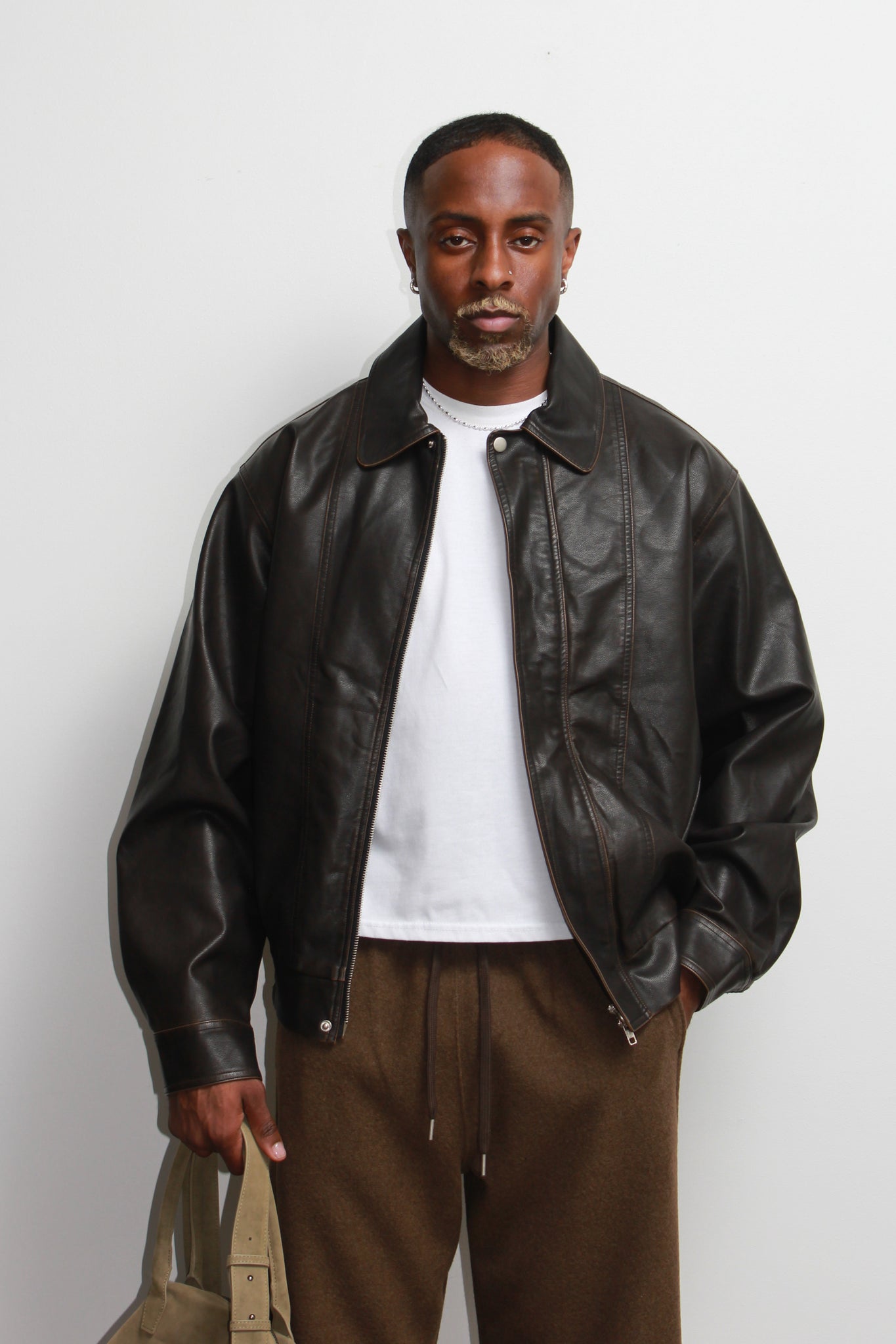 Seranti Pigment Washed Leather Jacket in Brown