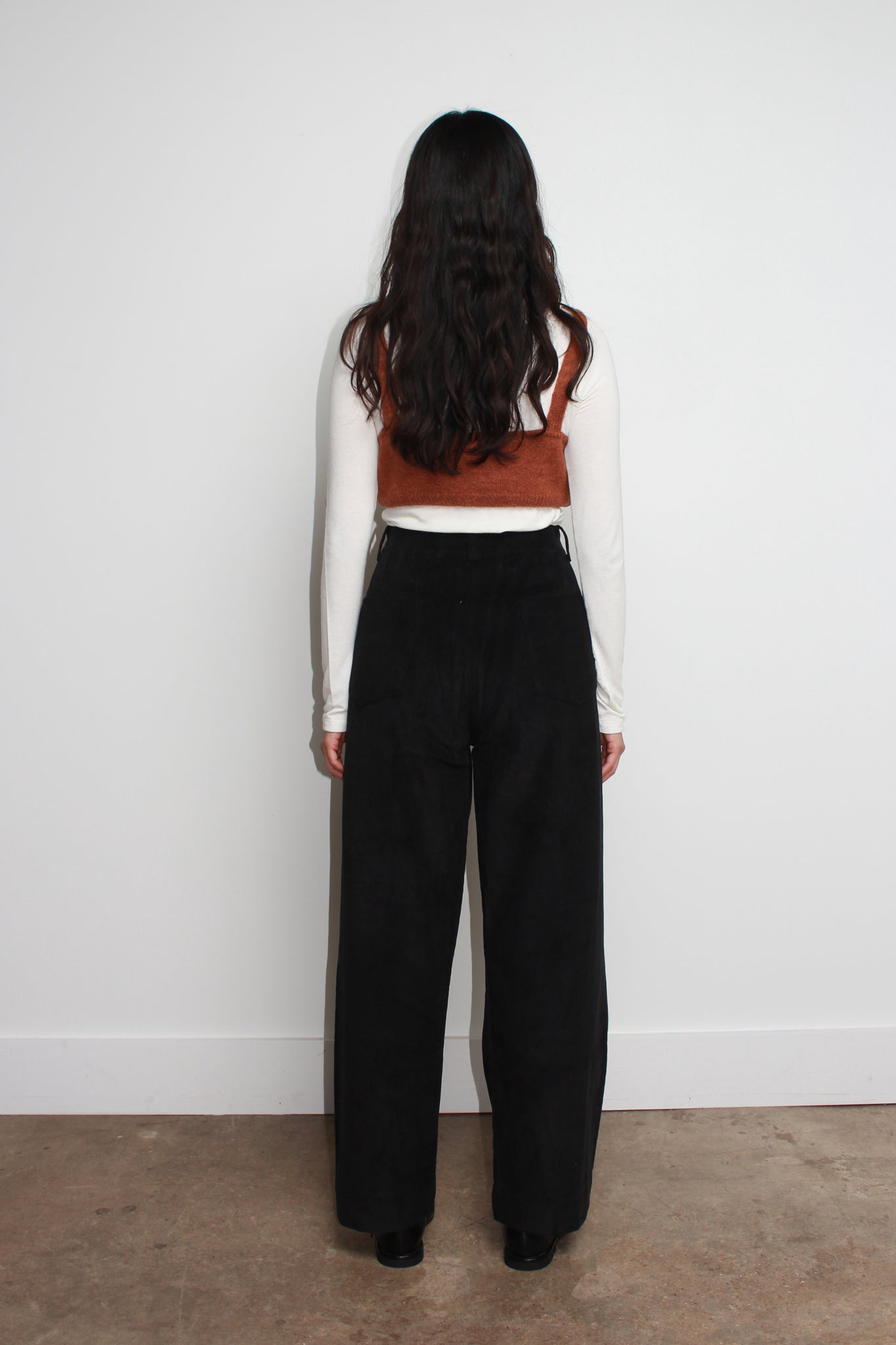 Curved Corduroy Pants in Black