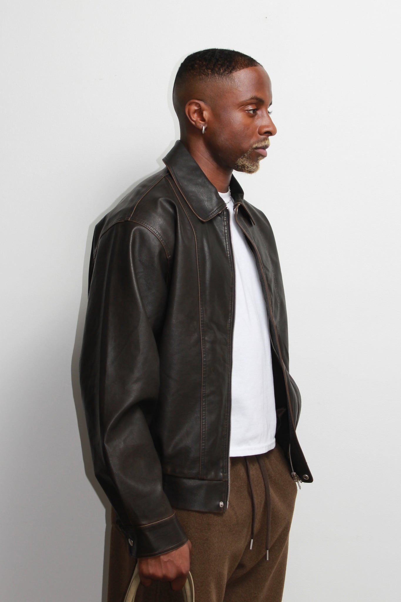 Seranti Pigment Washed Leather Jacket in Brown