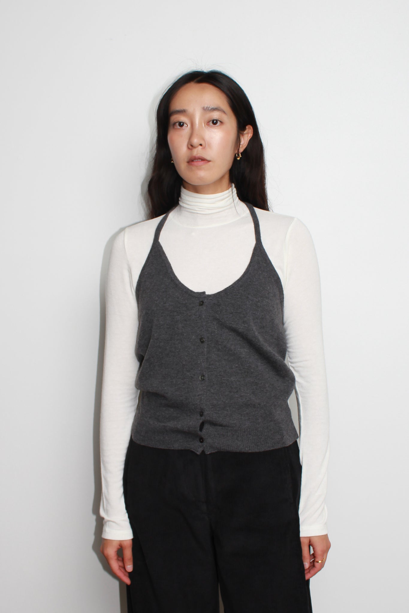 Ago Halter Knit Top in Charcoal