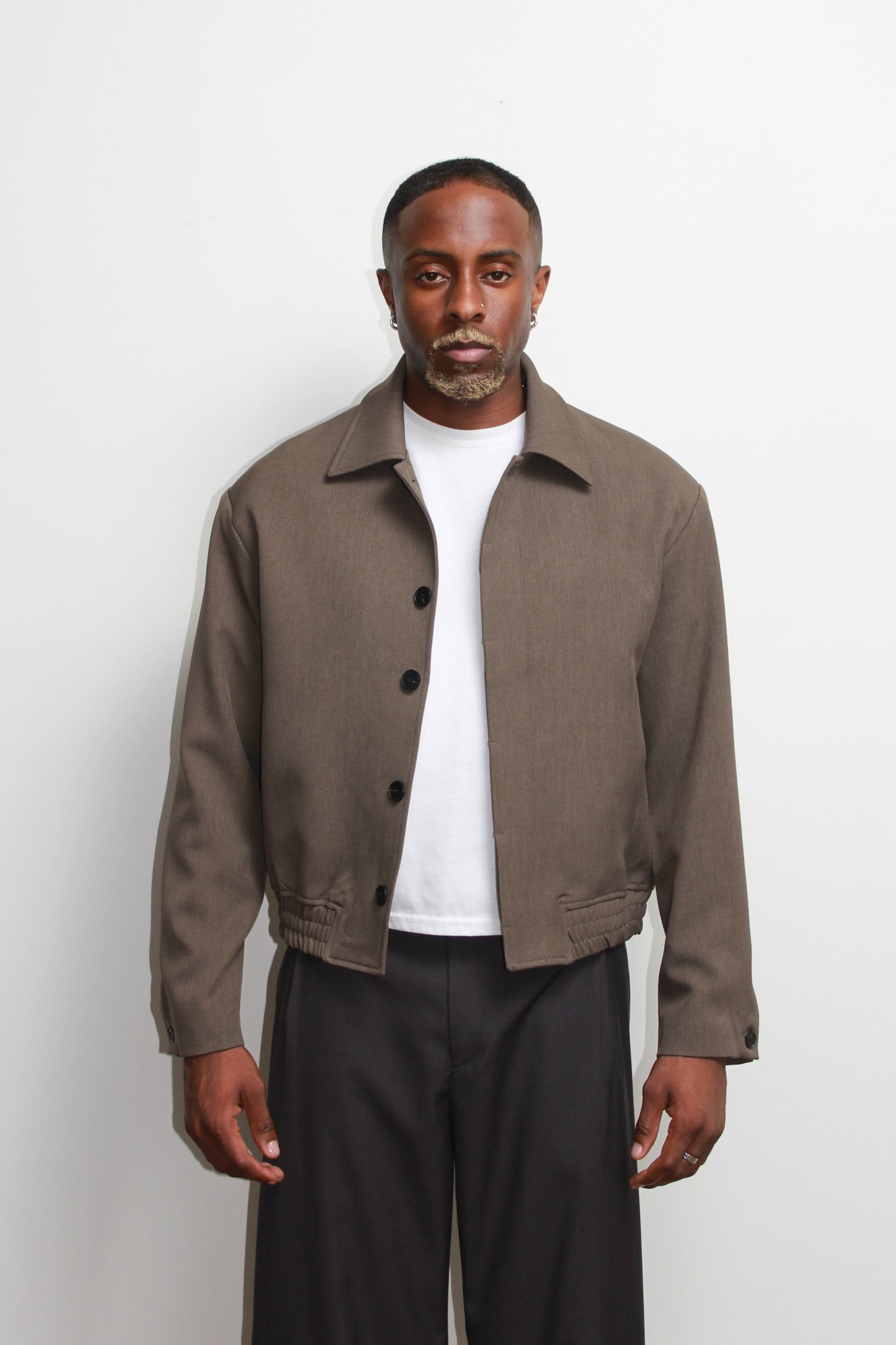 Eden Crop Blazer in Khaki Grey