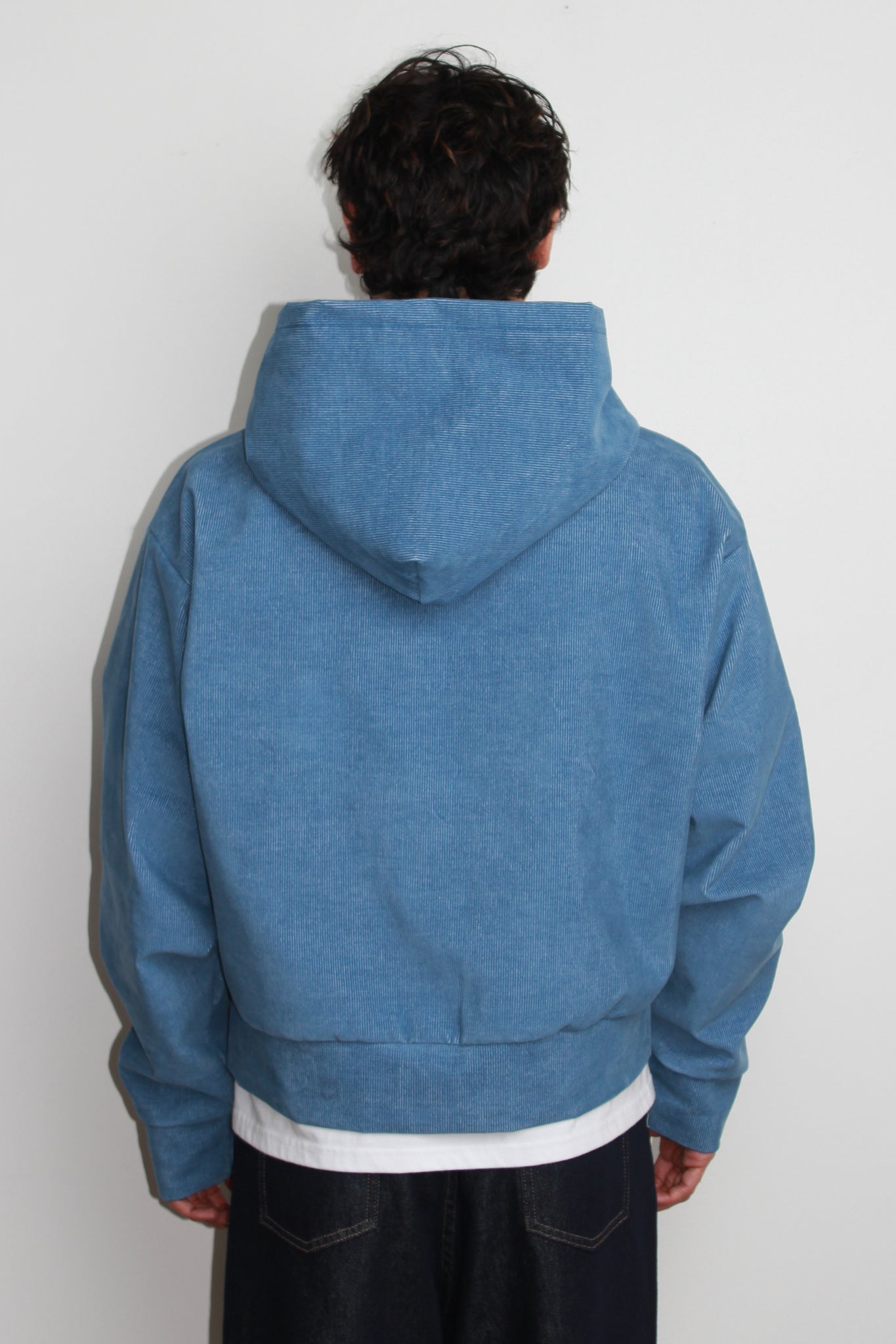 Corduroy Hood Zip-Up in Light Blue