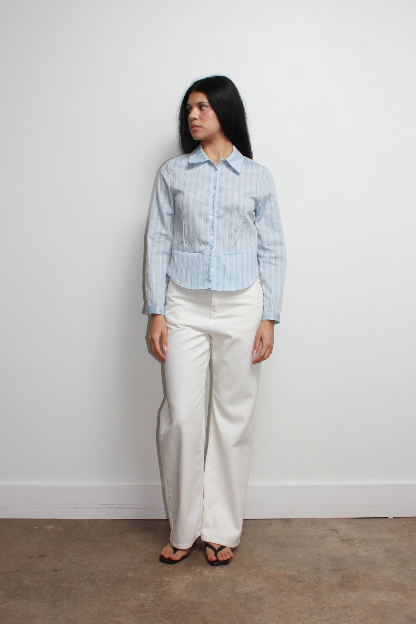 Stripe Zipper Pocket Shirt in Blue
