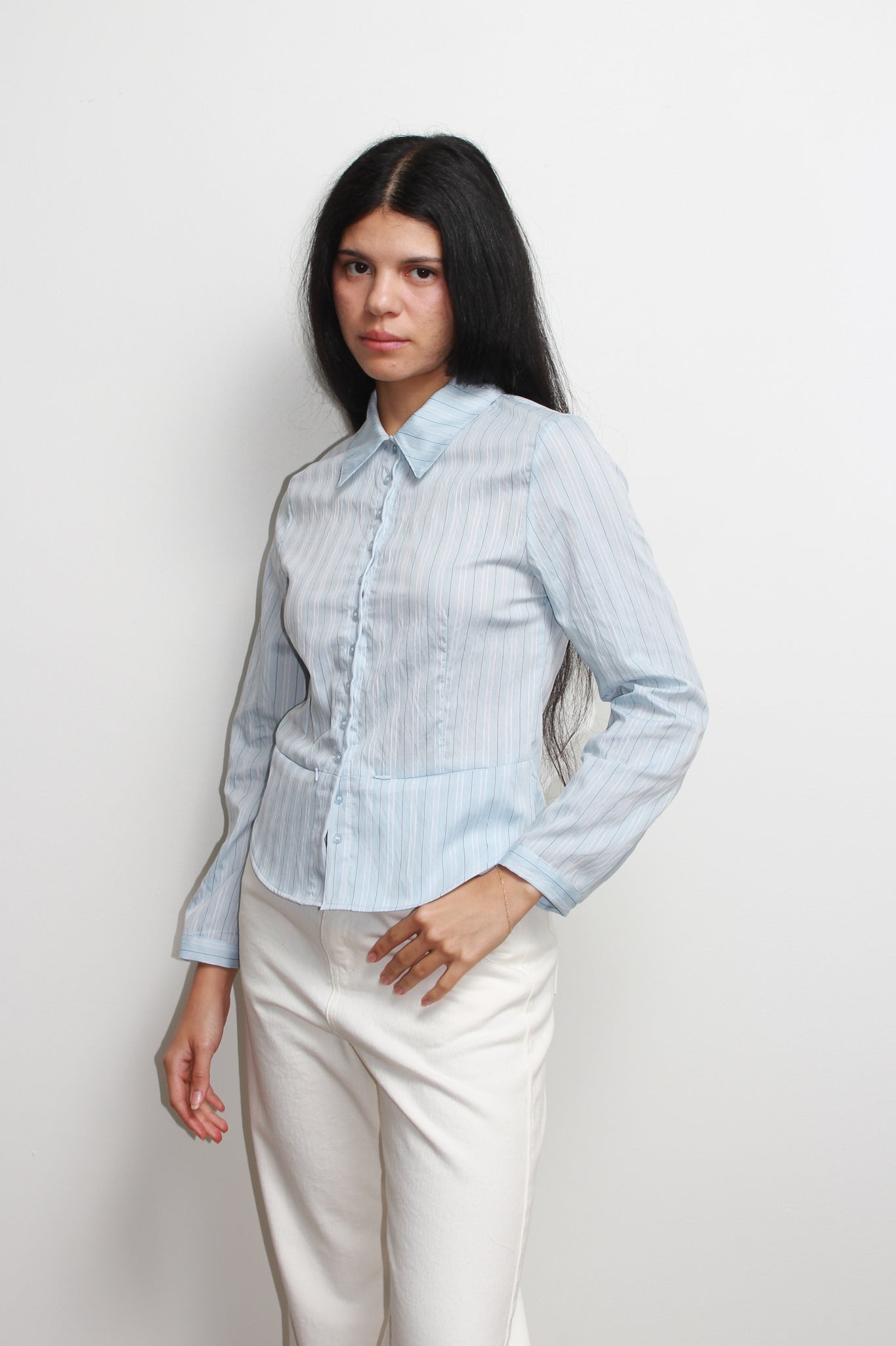 Stripe Zipper Pocket Shirt in Blue
