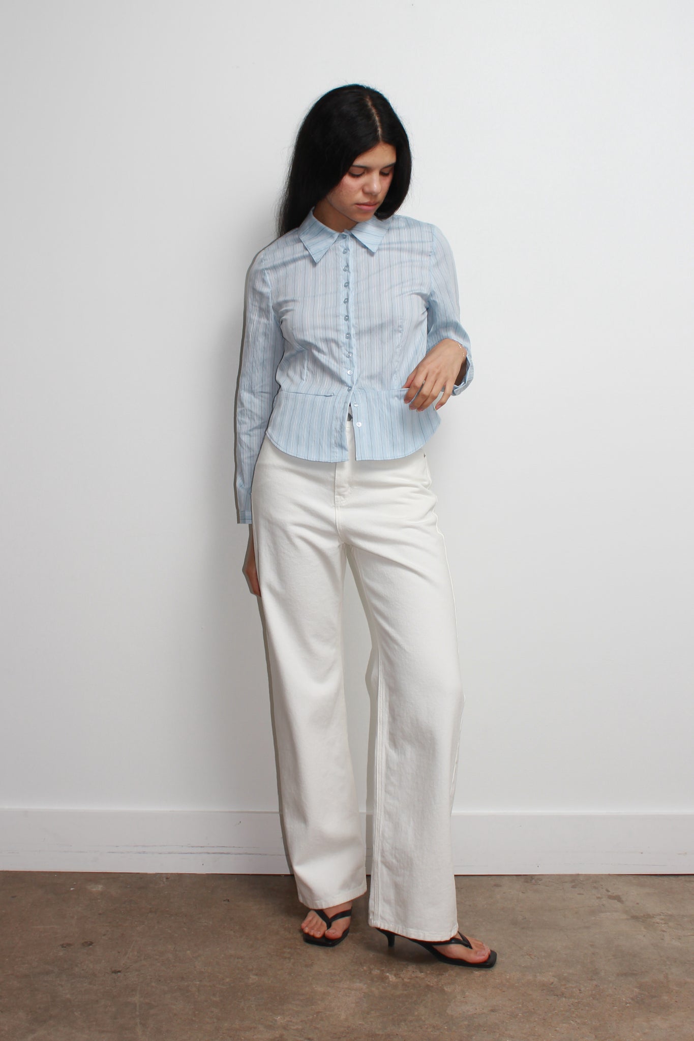 Stripe Zipper Pocket Shirt in Blue