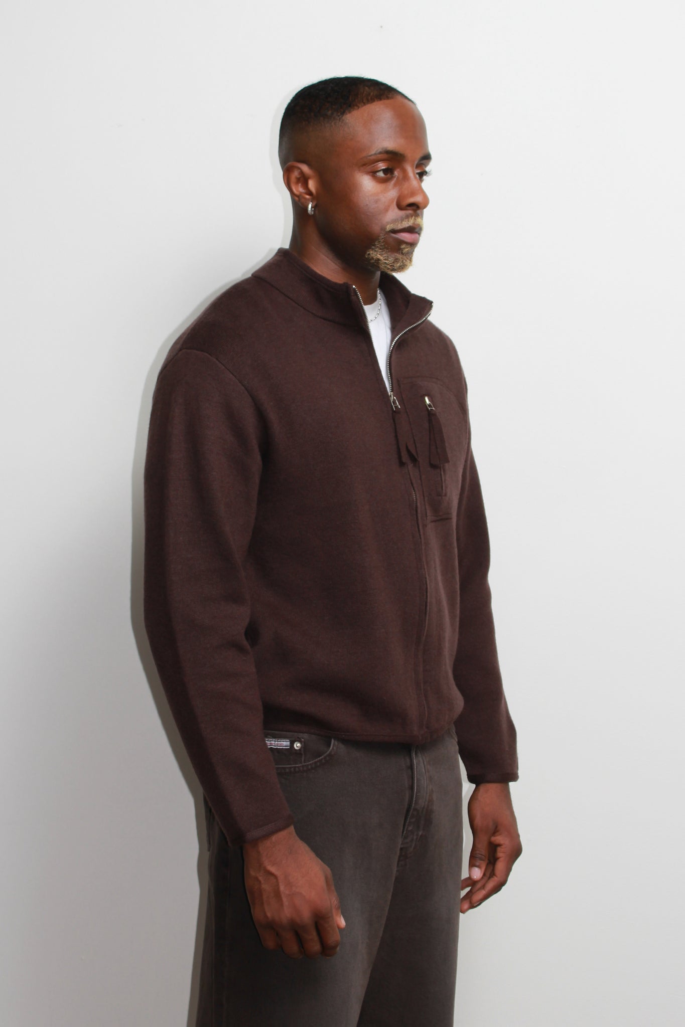 Written Pocket Zip Up Jacket in Brown